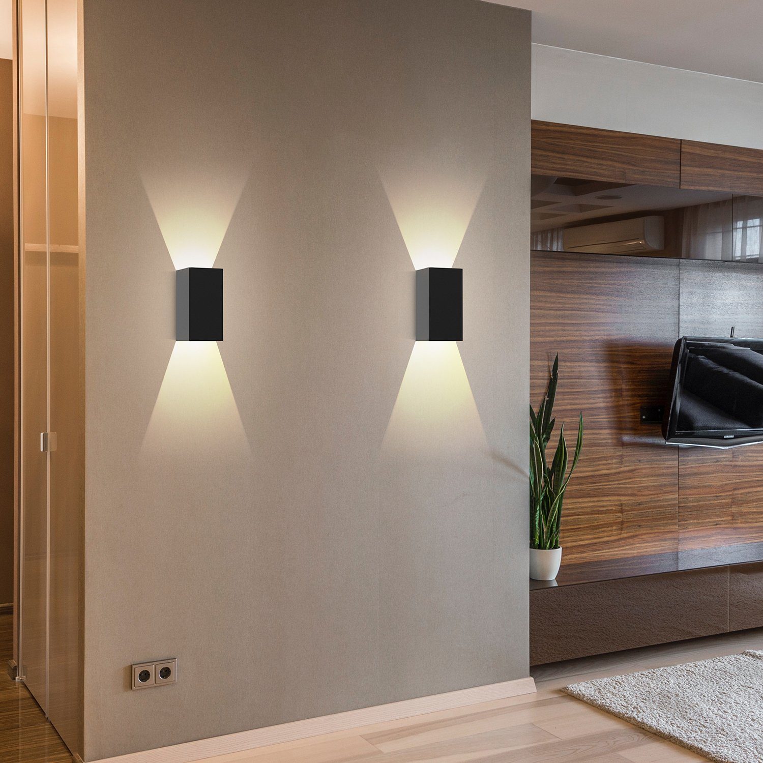 NETTLIFE 2 peças Aplique LED para exterior e interior: iluminação de parede preta, lâmpada para exterior, parede de casa 5 W IP65 branco quente 3000K - 9