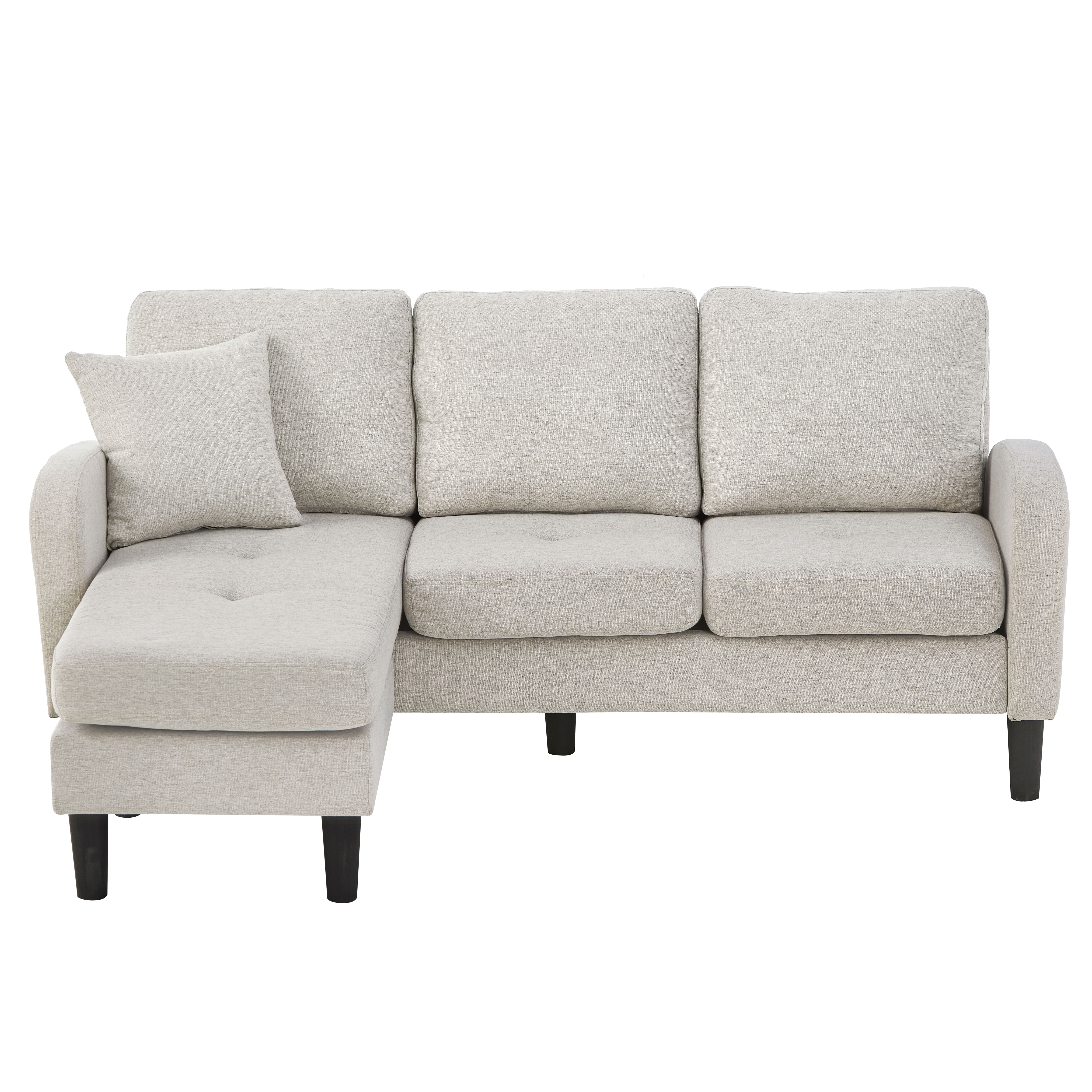 Divano angolare con chaise longue - 3 posti - tessuto cotone e lino - Beige grigio + bianco - 8