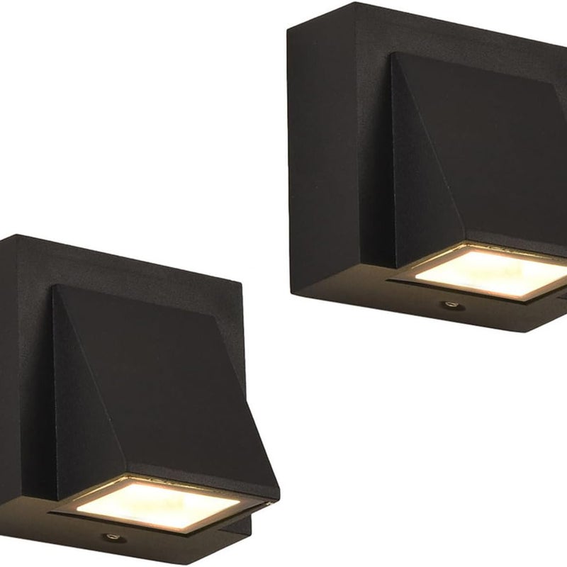 Zewnętrzna lampa ścienna na podgrzewacze - zestaw 2 sztuk, wodoodporna lampa ścienna LED IP65, 5 W, ciepłe światło 3000 K, kwadratowa aluminiowa lamp