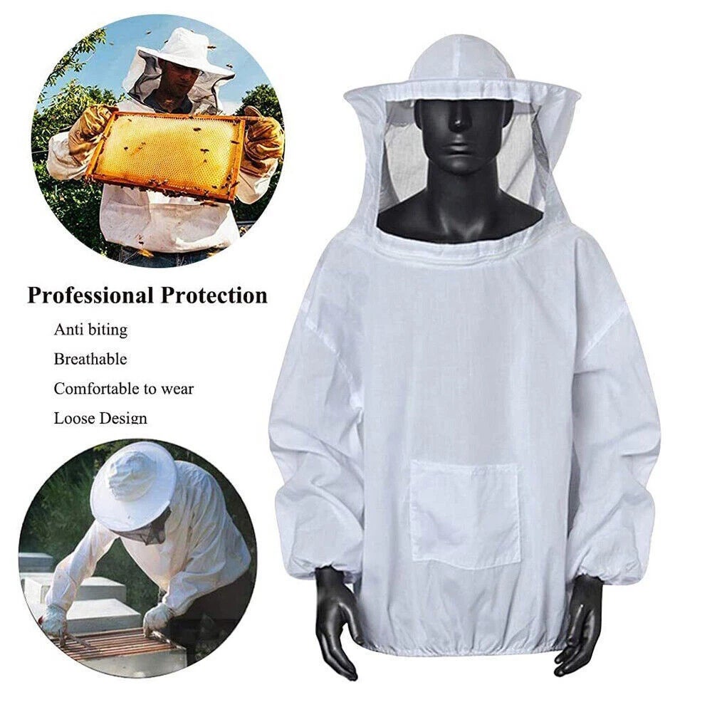 Veste d'apiculteur unisexe 2 pièces, veste d'apiculteur en polyester avec voile et capuche, combinaison de protection apicole intégrale - 5