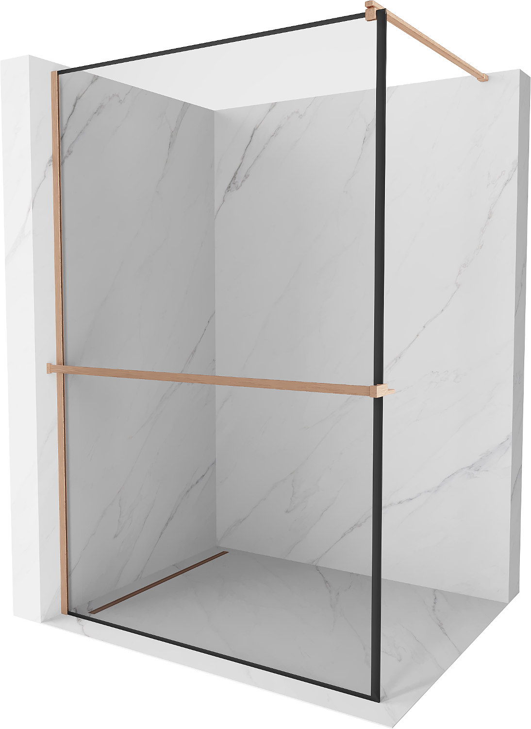 Mexen Kioto+ ścianka prysznicowa z półką Walk-in 100 x 200 cm, czarna ramka, miedź szczotkowana - 800-100-121-65-70