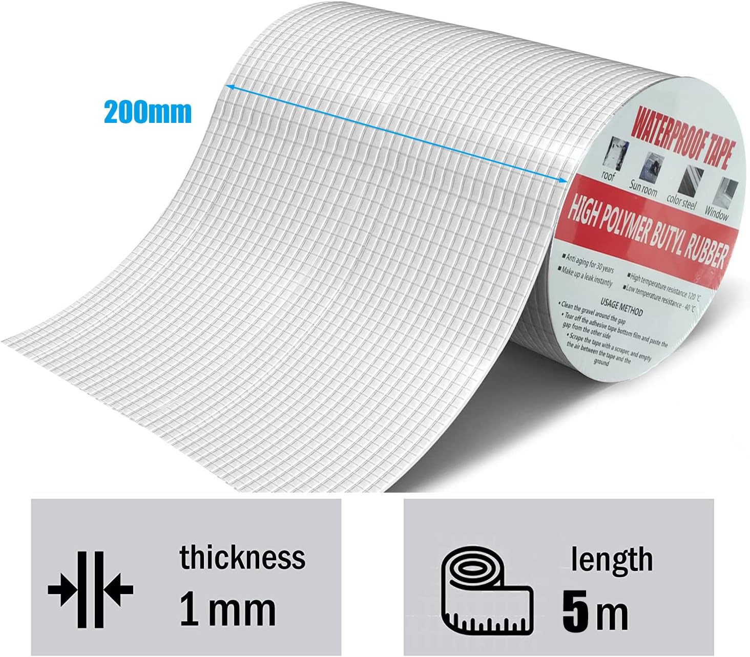 20cm X 5m Ruban Adhesif Etanche, Butyle En Aluminium Bande D'étanchéité, Bande Etancheite Autocollante, Bande Etancheite Toiture - 2