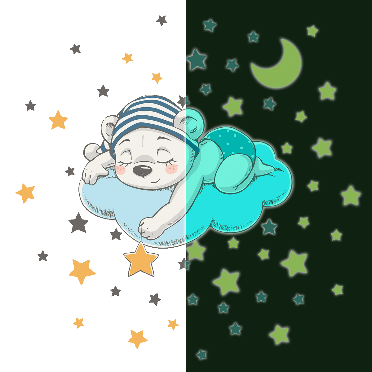 Adesivos fosforescenti orso dei sogni e 50 stelle - Sticker adesivo - adesivi murali - 70x80cm - 2