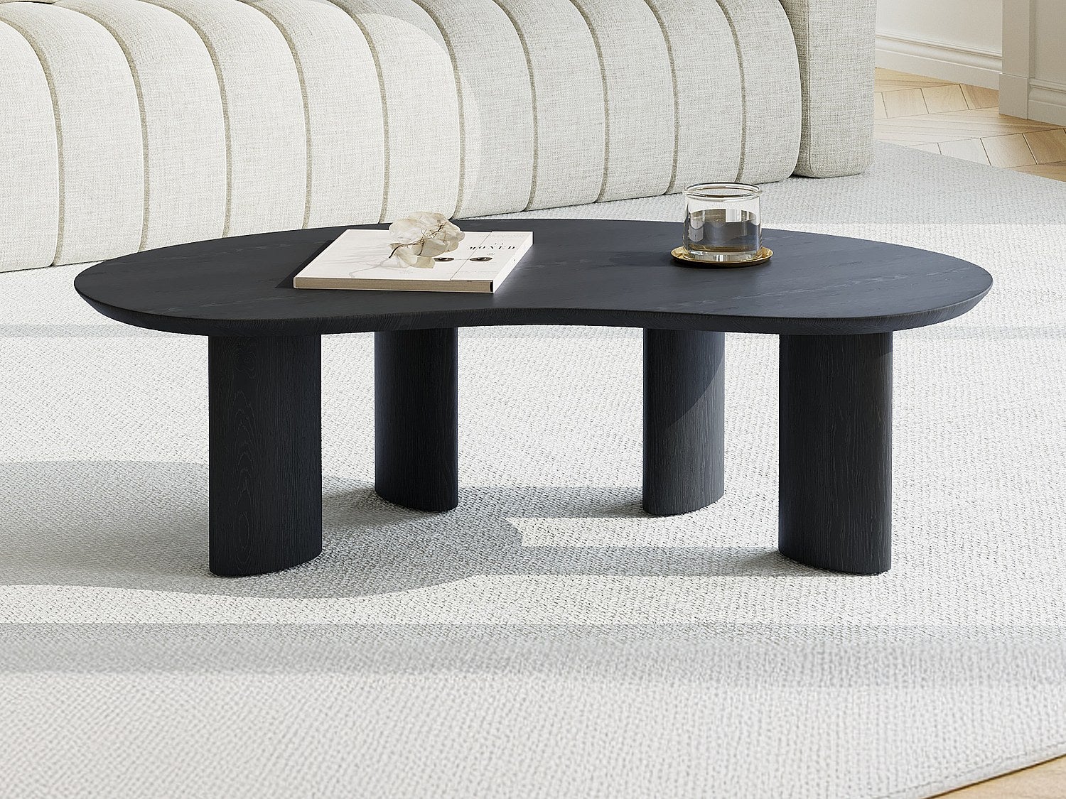 Stolik kawowy z okleiną jesionową - Czarny - CALYNOR