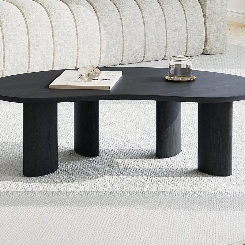 Stolik kawowy z okleiną jesionową - Czarny - CALYNOR