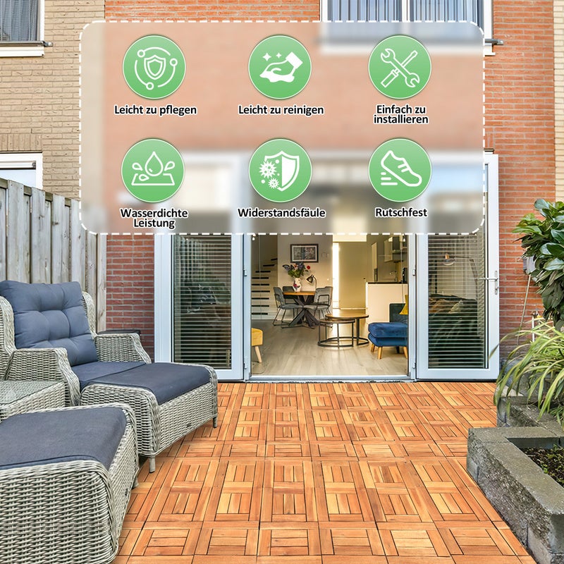 33x Dalles de terrasse en bois d'acacia 3m² Dalle clipsable 30x30cm Revêtement de sol extérieur terrasse jardin - 3