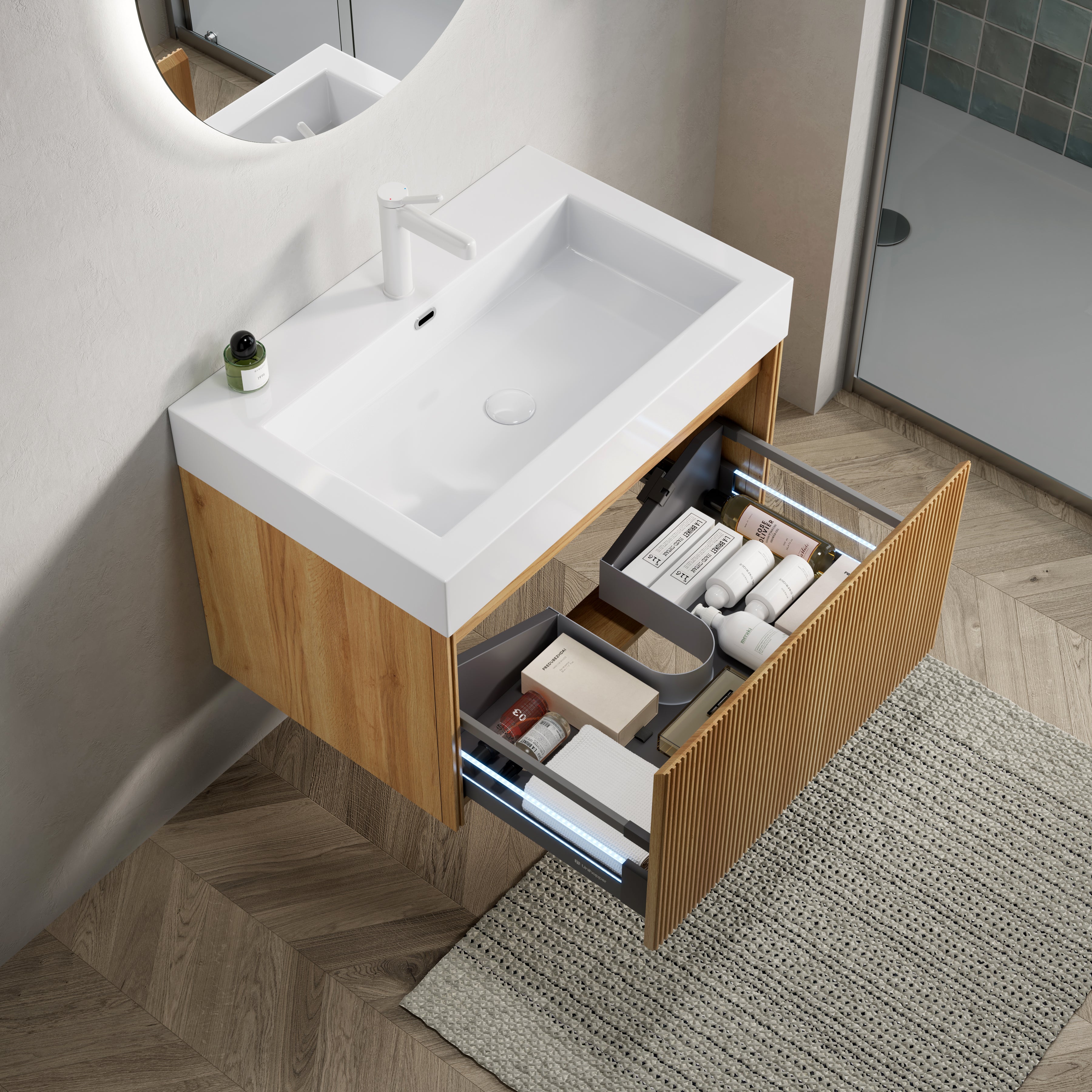 Mobile lavabo da bagno con lavabo 70 cm resina bianca rettangolare ...