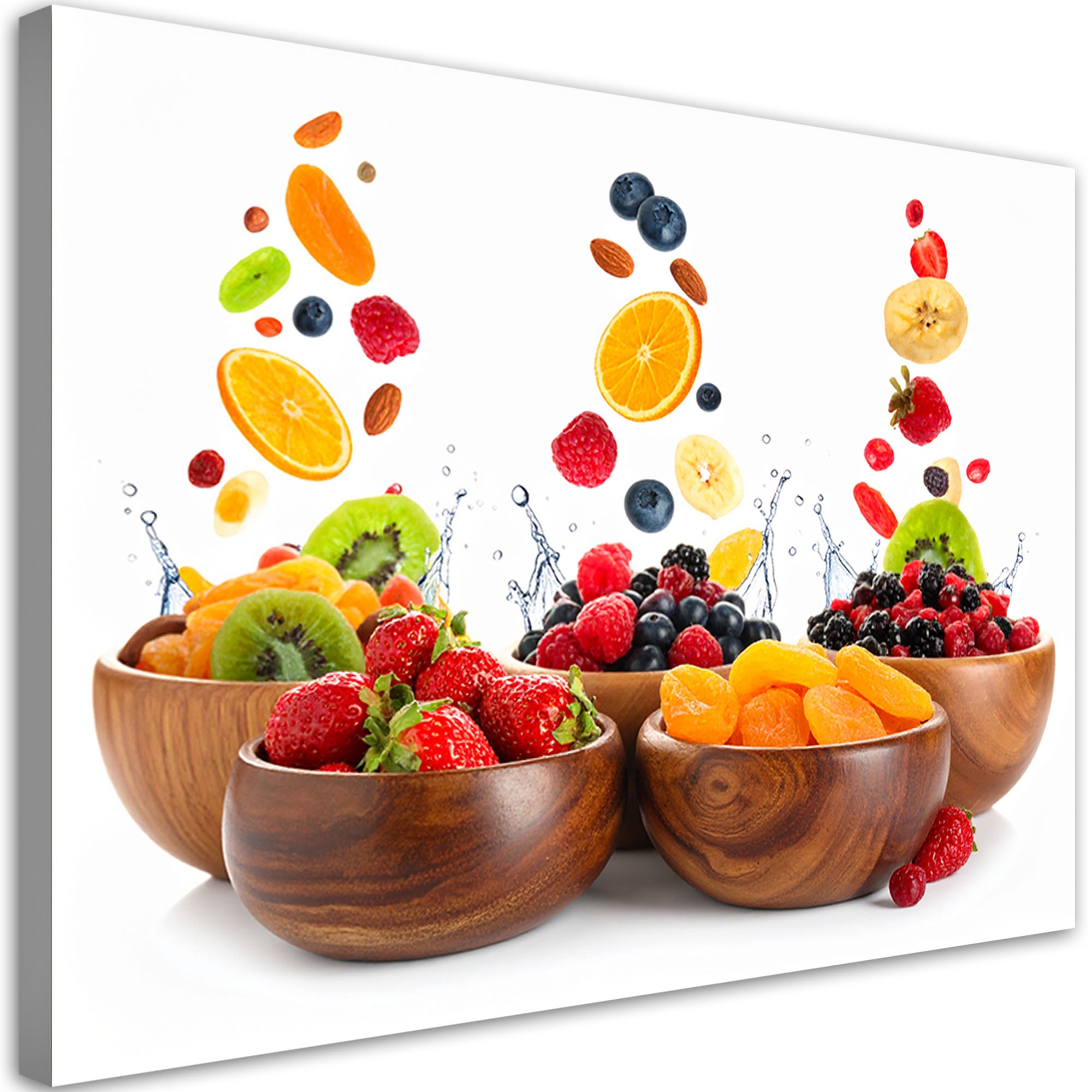 Obraz do kuchni jadalni baru, Kolorowe owoce w miskach 60x40