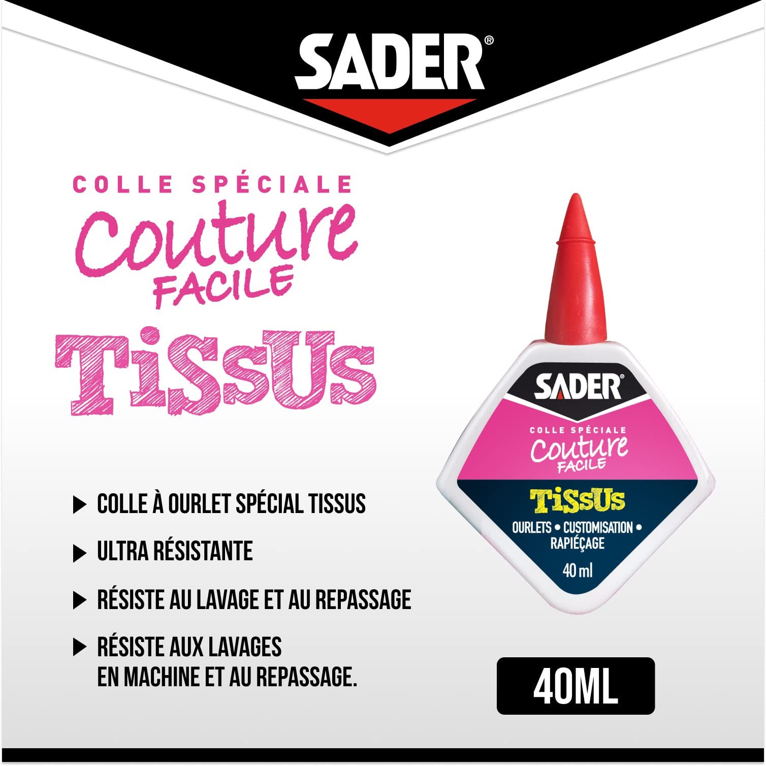 Colle spéciale Tissus - Couture facile 40ml Sader - 4