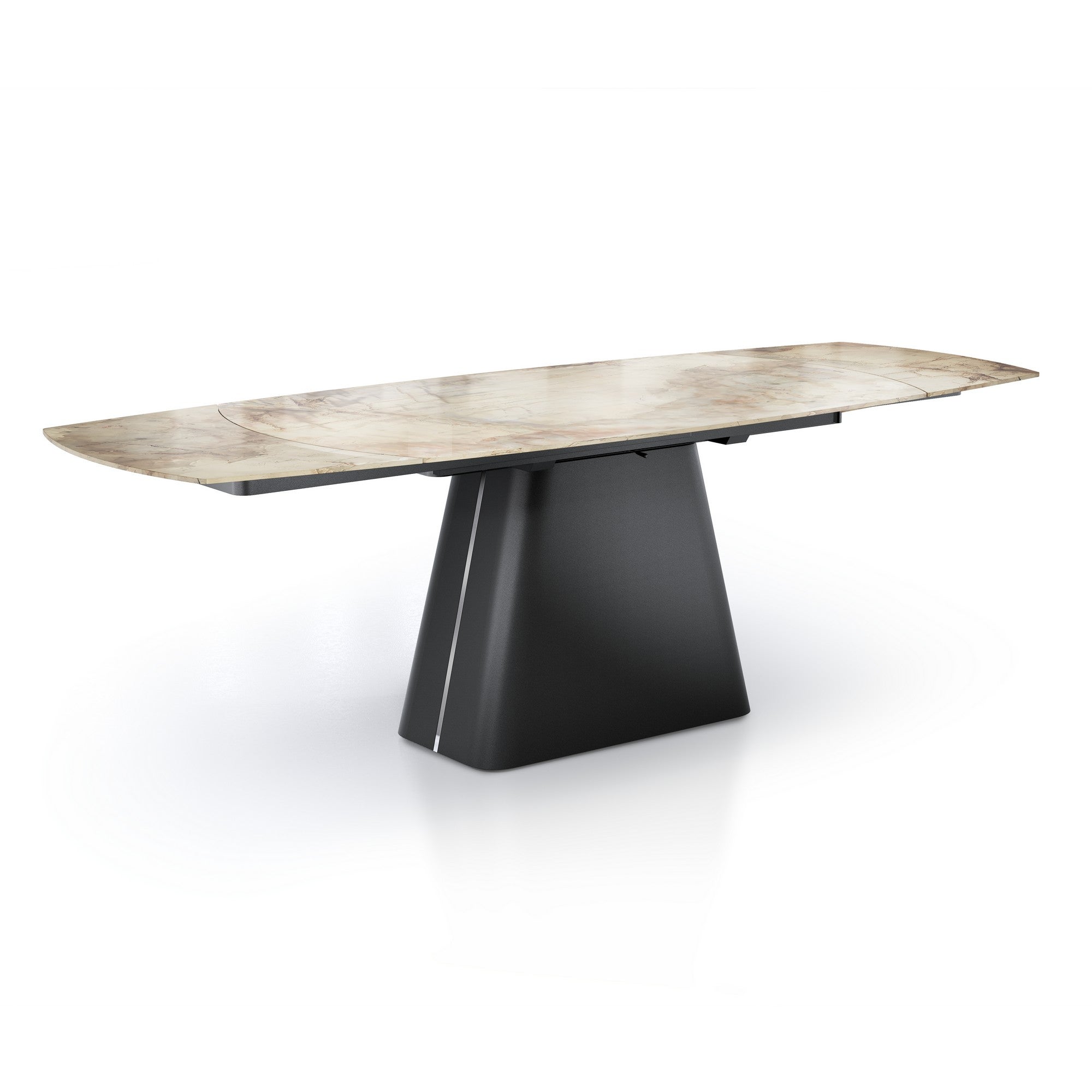 Stół rozkładany ERAN – stal czarna, ceramika marmurowa w kolorze żółtego złota, wys. 78 cm, szer. 160/240 cm, 8/10 miejsc, do jadalni