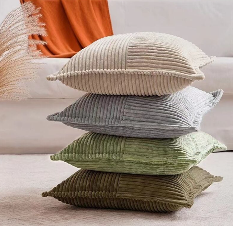 Housse Coussin Canapé 45x45 Taie Oreiller Lot de 2 en Velours Côtelé Beige à Motif Croisé Decoration Chambre Salon - 3