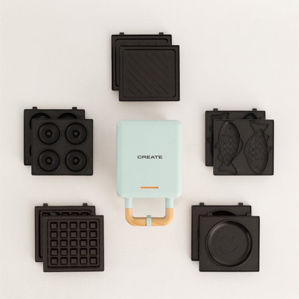 CREATE - Pack STONE STUDIO Indywidualnie - Opiekacz do kanapek Gofrownica i Grill+ Płyta Taiyaki + pancake pancake Plate + donuts Plate - Bleu pastel