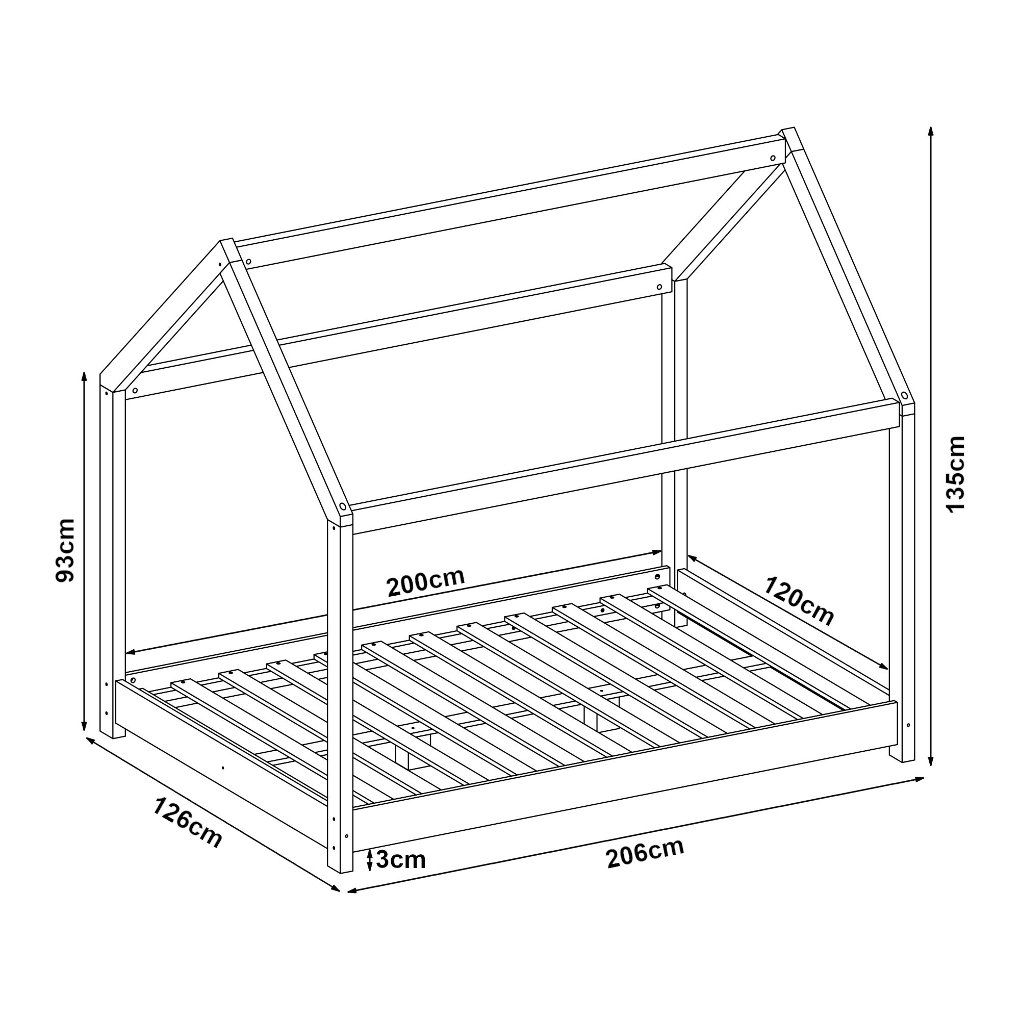 Cama para niños pequeños - Cama Infantil - 200x120cm - Estructura Forma Casa de Madera Pino - Blanco [en.casa]® - 2