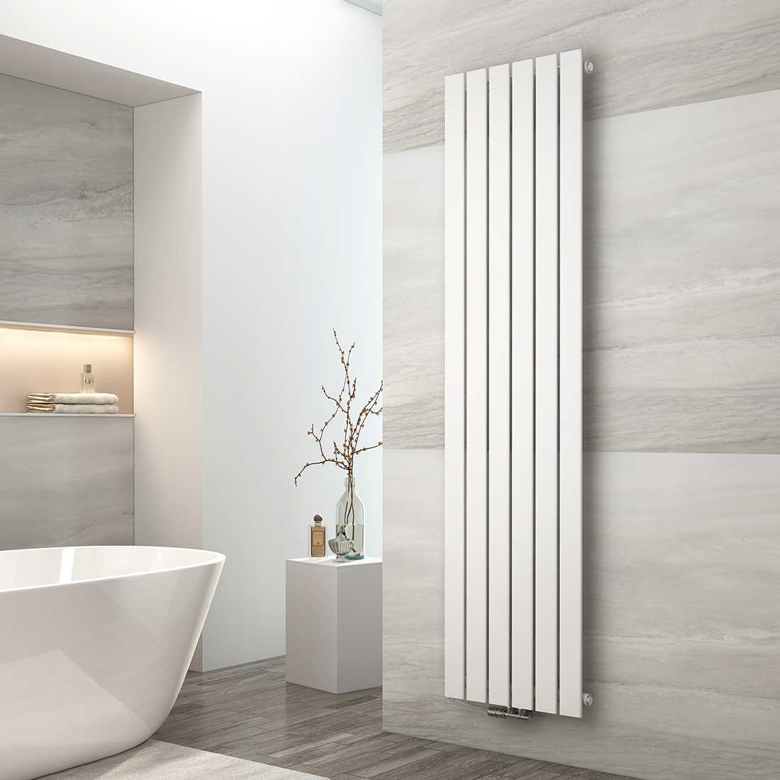 EMKE Grzejnik Stalowy Pojedynczy Pionowy 948W, 180x46 cm, 4 bar, do 9 m² – Biały