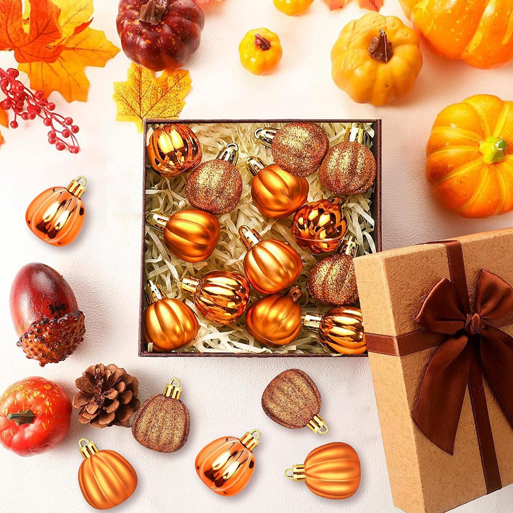 Juego de 12 adornos de bolas de calabaza, decoraciones para árbol de Navidad, mini bolas pintadas, ideales para decoraciones de fiestas. - 4