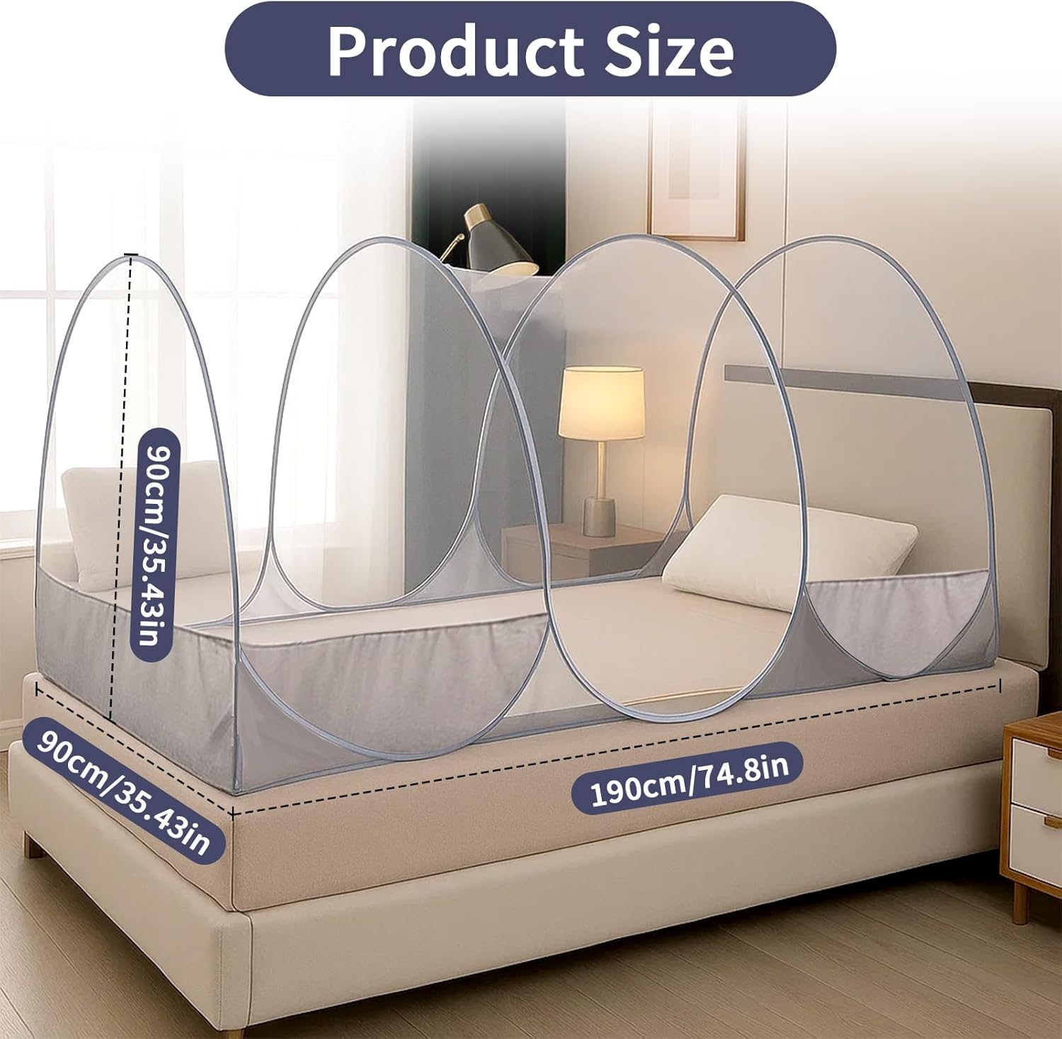 Moustiquaire Pliable Pop-up Lit Simple 190x90x90 Cm - Tente Anti-Moustiques Fermeture Éclair Pour Lit Familial, Camping, Dortoir