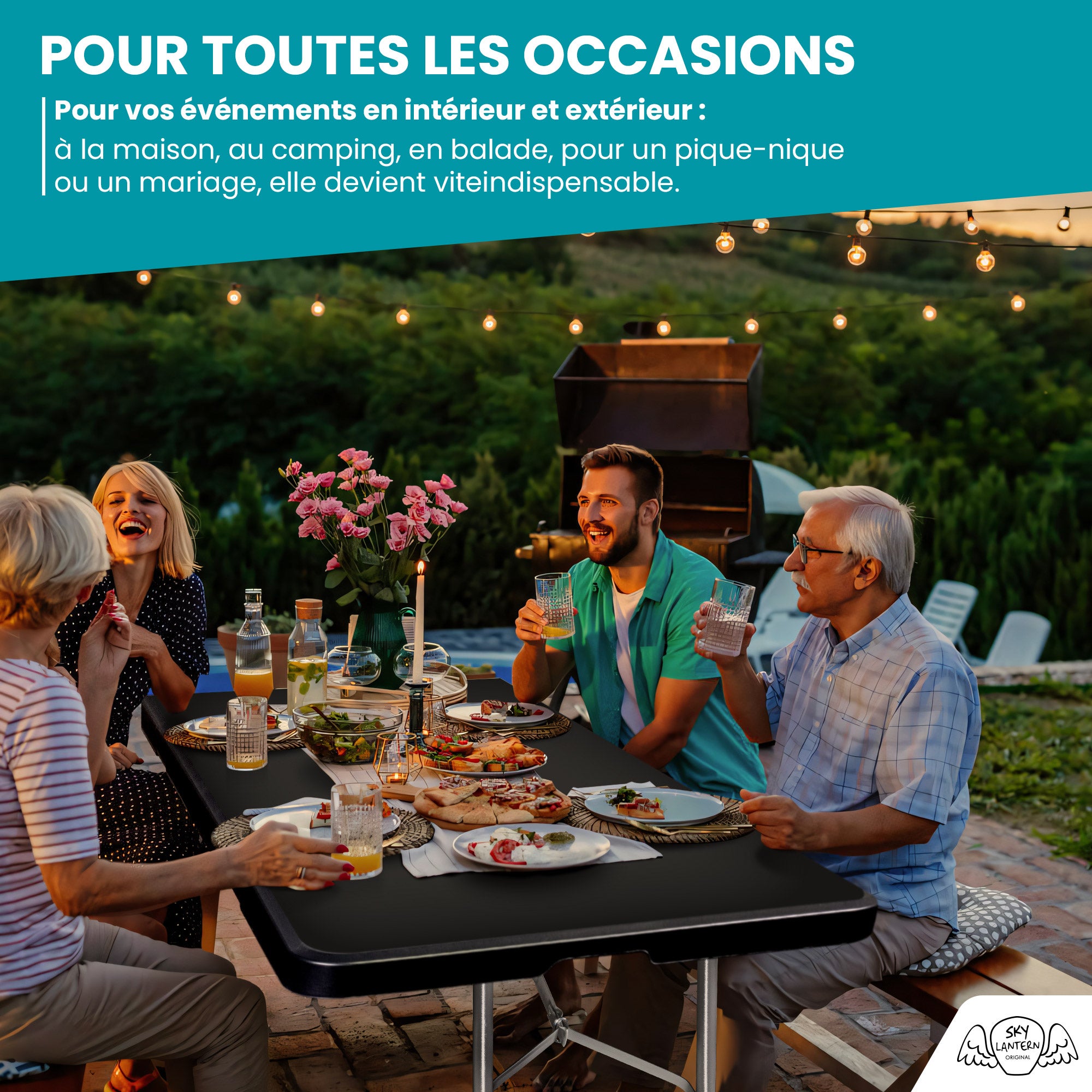 Table Pliante 180x74x74 cm Noire SKYLANTERN - 5