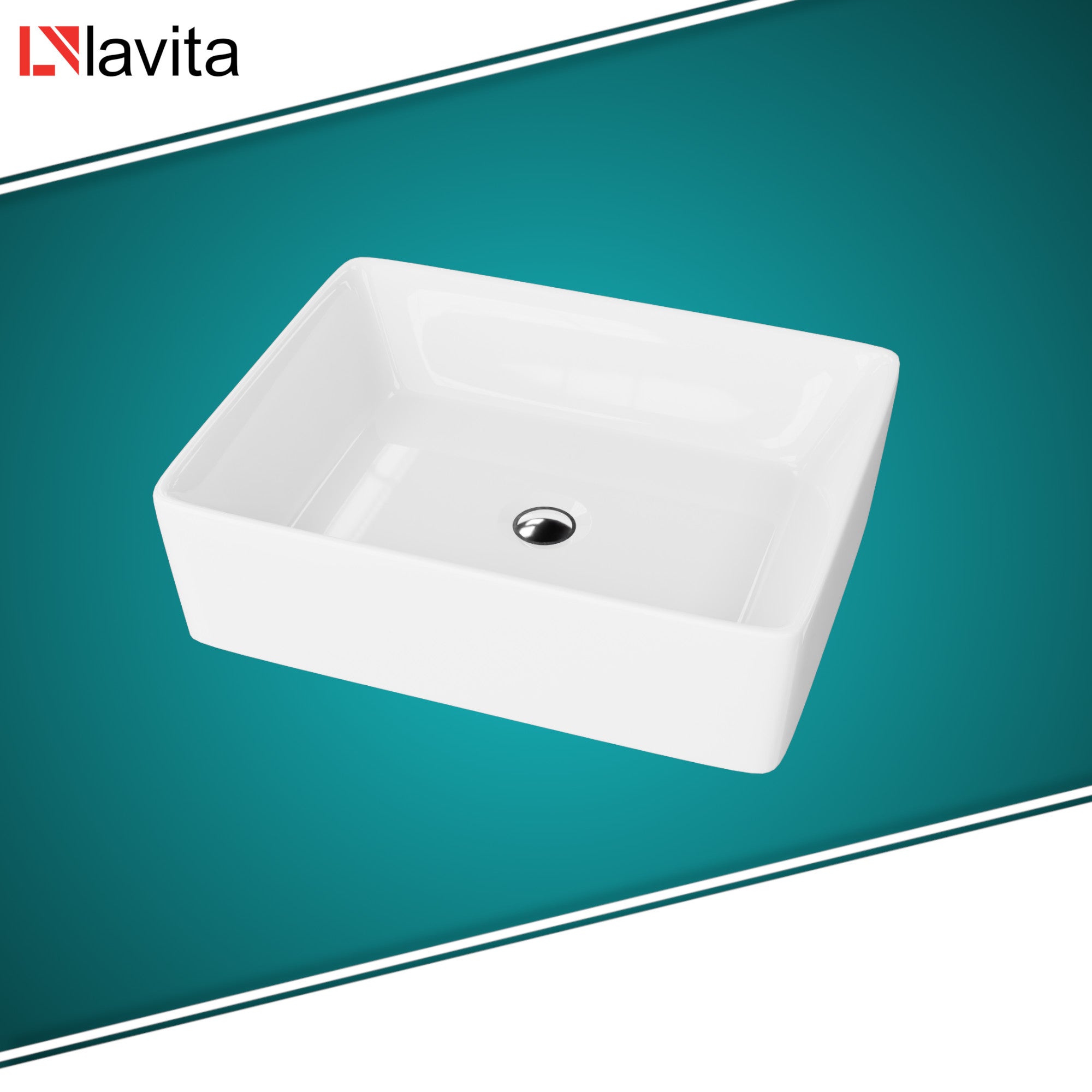 Vasque à poser LAVITA |Vasque à poser élégante et compacte|Produit en porcelaine de haute qualité |rectangulaire| 49x38x13,5 cm | Blanc brillant - 2