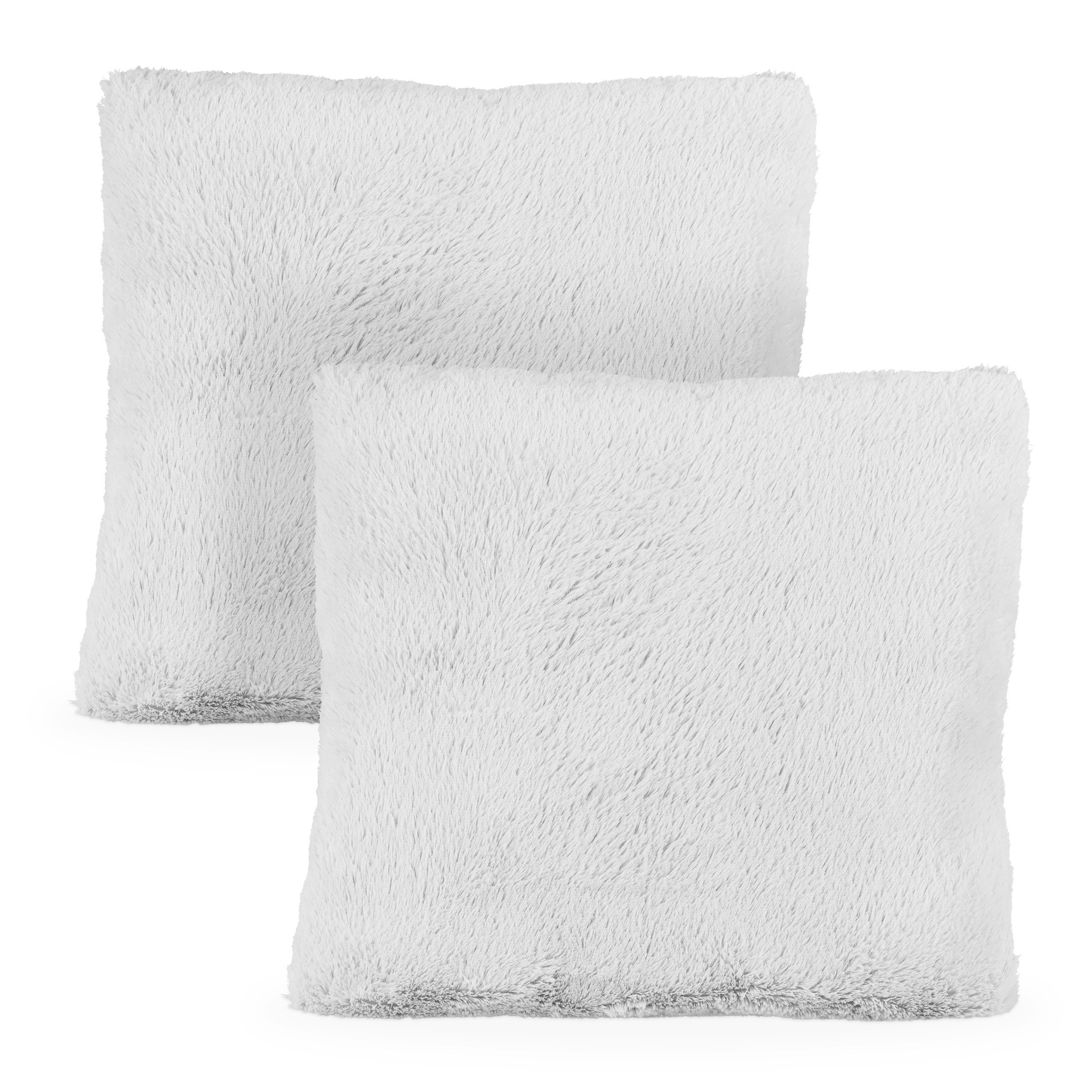 Relaxdays juego 2 cojines pelo sintético, con relleno, funda removible peluche, decorativo, 35x40 cm, gris claro