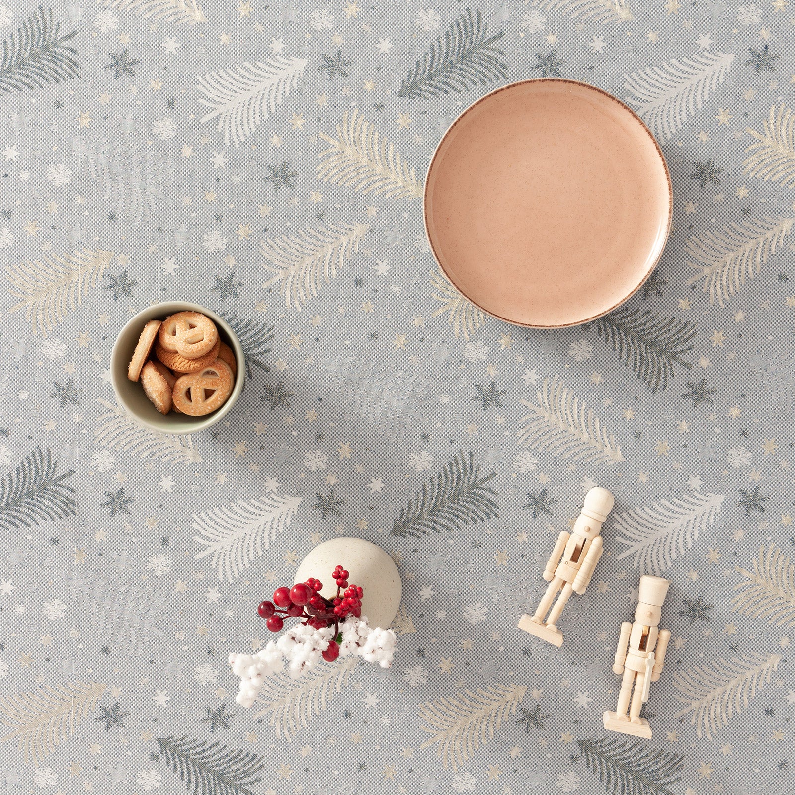 Tovaglia di Natale quadrata in cotone jacquard blu e oro 140x140 cm - Christree - 3