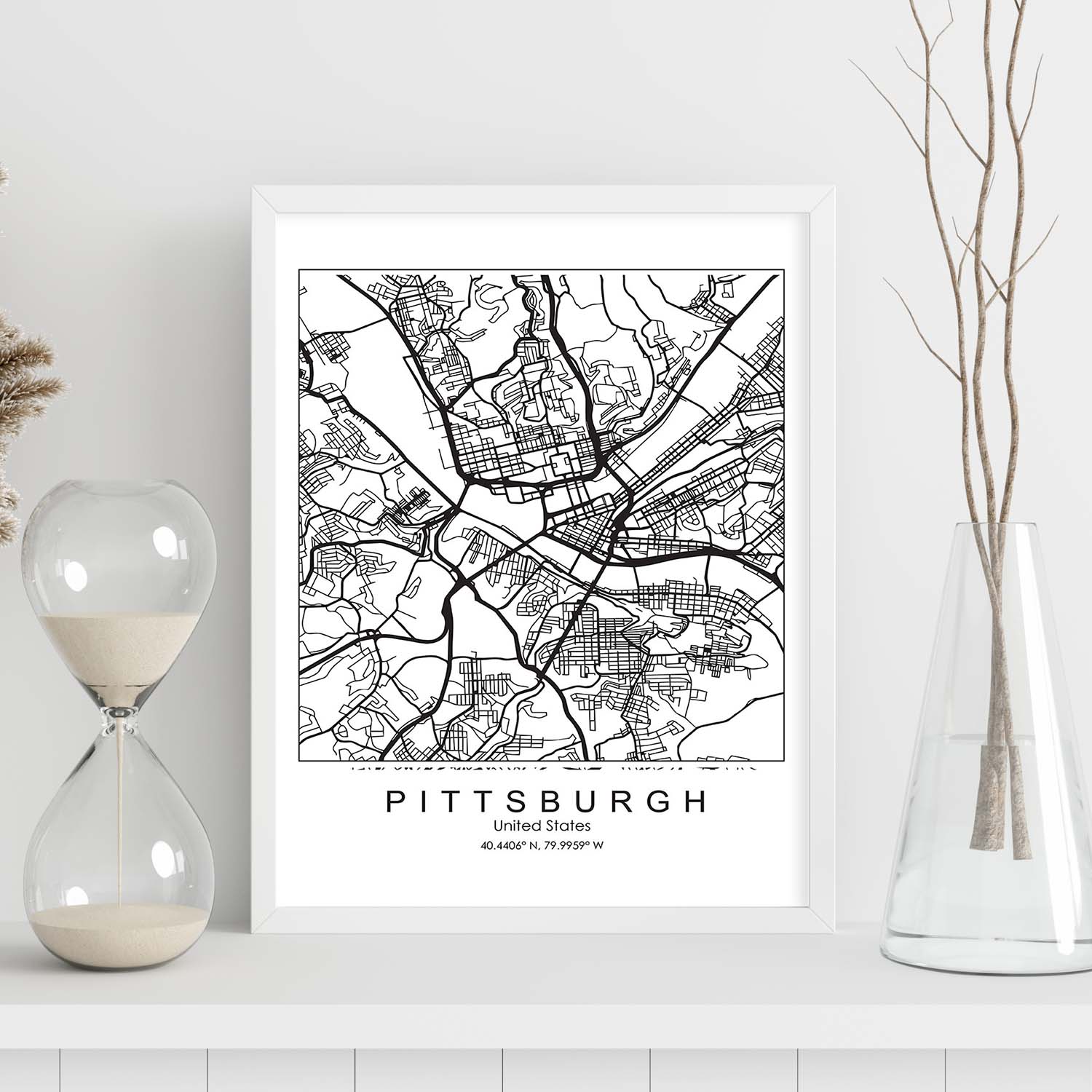 Carte Ancienne De Pittsburgh 1950 - Reproduction Vintage Sur Toile - Prête à Accrocher