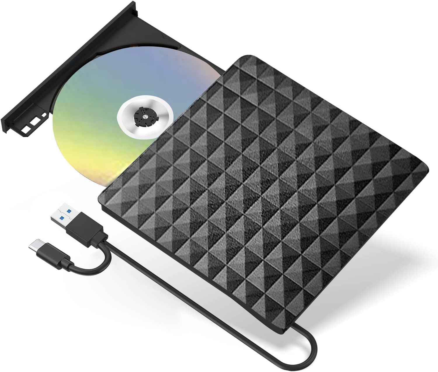 Zewnętrzny napęd DVD USB 3.0 Type-C, nagrywarka CD/DVD ±RW, smukły i przenośny do PC, MacBook, Windows 7/8.1/10, Linux