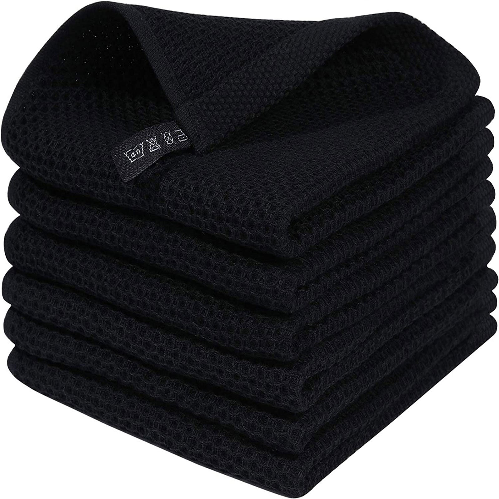 Set Di 6 Strofinacci In Cotone, Strofinaccio Super Assorbente Con Motivo A Nido Dape Strofinacci Ad Asciugatura Rapida Strofinacci Da Cucina Premium Con Appendiabiti 34 X 34 Cm Nero