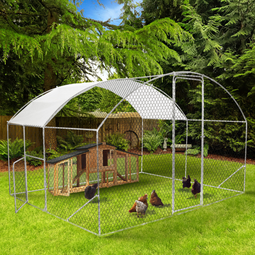 Enclos Poules Dôme 15m² - Grillage Acier Galvanisé 3x5m - Porte Et Toit Bâche Anti-UV