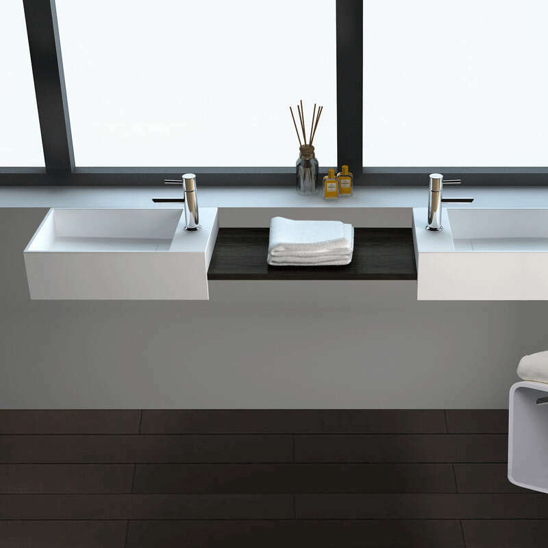 Lave-mains suspendu blanc mat MANITA D - Lavabo rectangulaire en Solid surface 35cm - 8