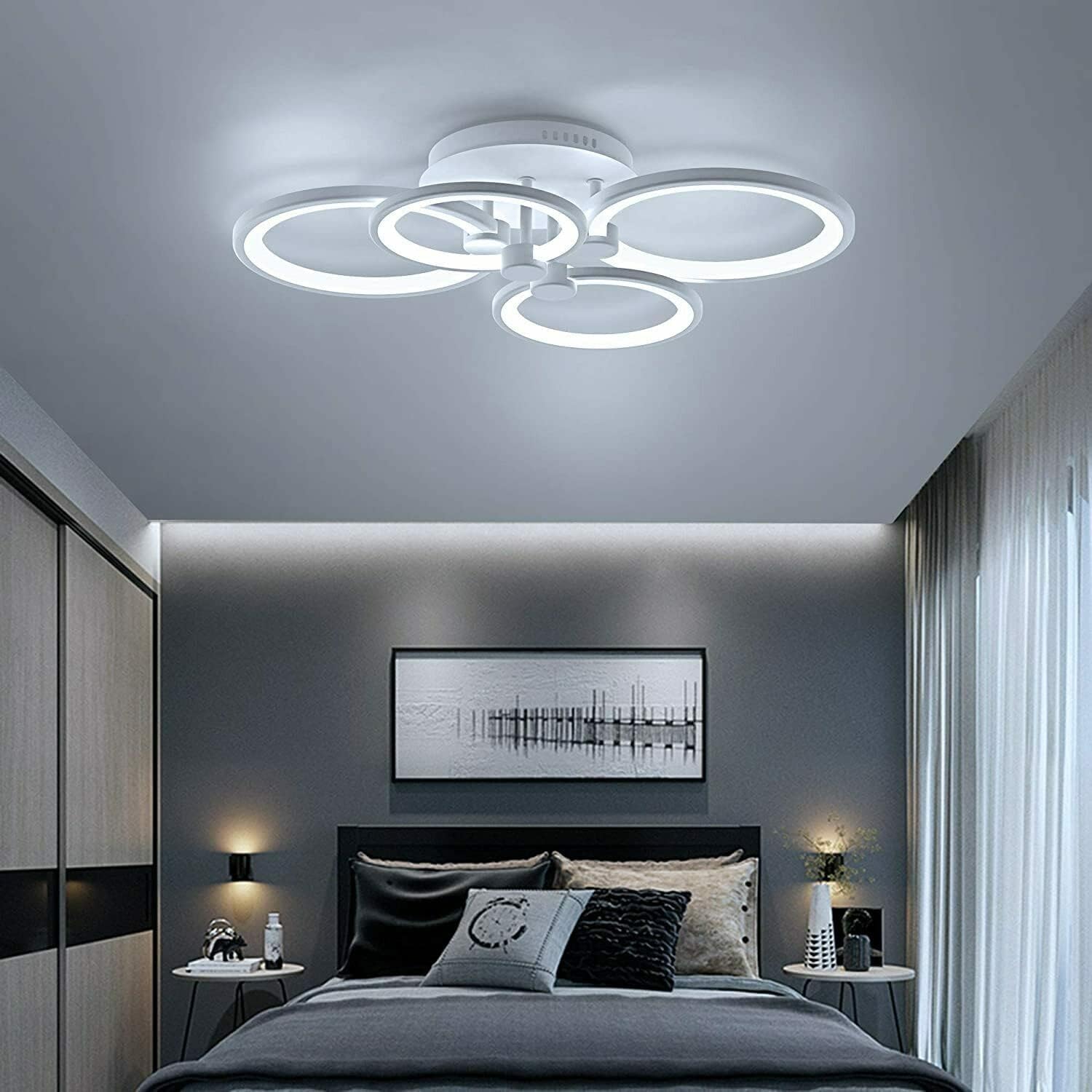 Lampadario LED 4 Cerchi Soffitto 1 Clic Cambio Colore Luce Naturale Calda Fredda 3000K 4000K 6500K Plafoniera Moderna Soggiorno Camera Letto 48W - 2
