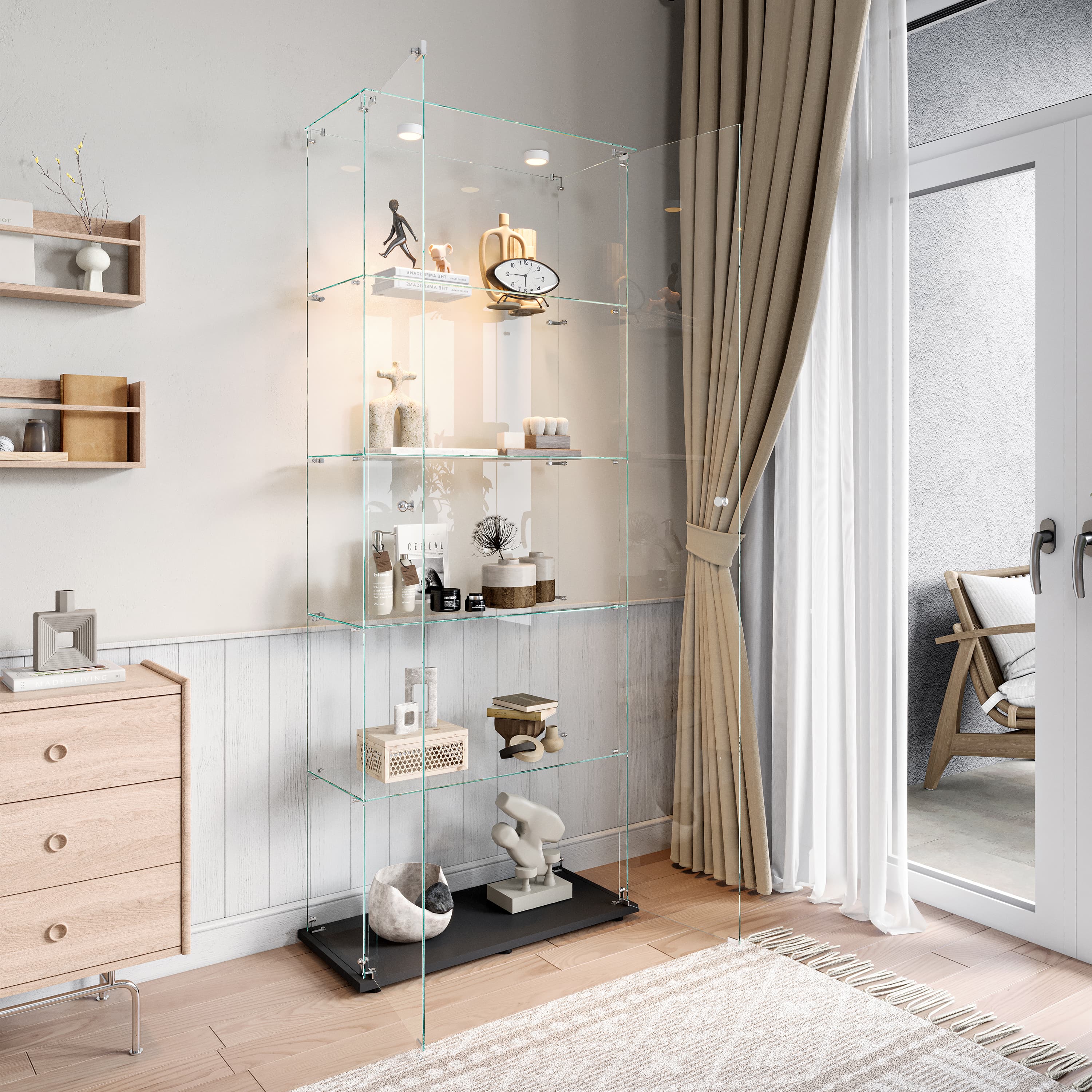 Vitrine à 5 étagères et 2 portes, idéale pour le salon, la chambre ou le bureau. Bibliothèque autoportante en verre blanc. - 2
