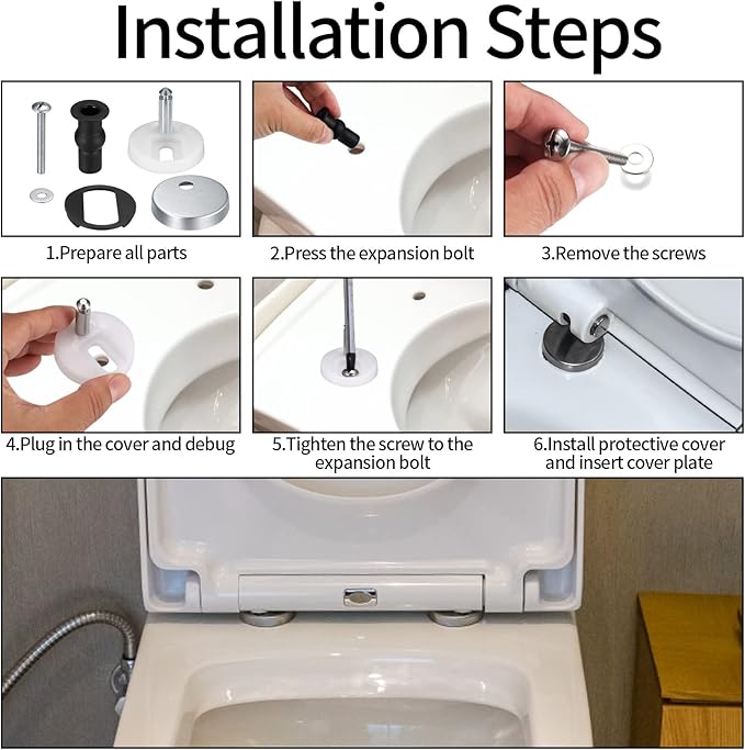 2 Pièces Abattant WC de Toilettes à Charnière Fixations, Charnières à Dégagement Rapide, avec Vis Caoutchouc Rechange - 5