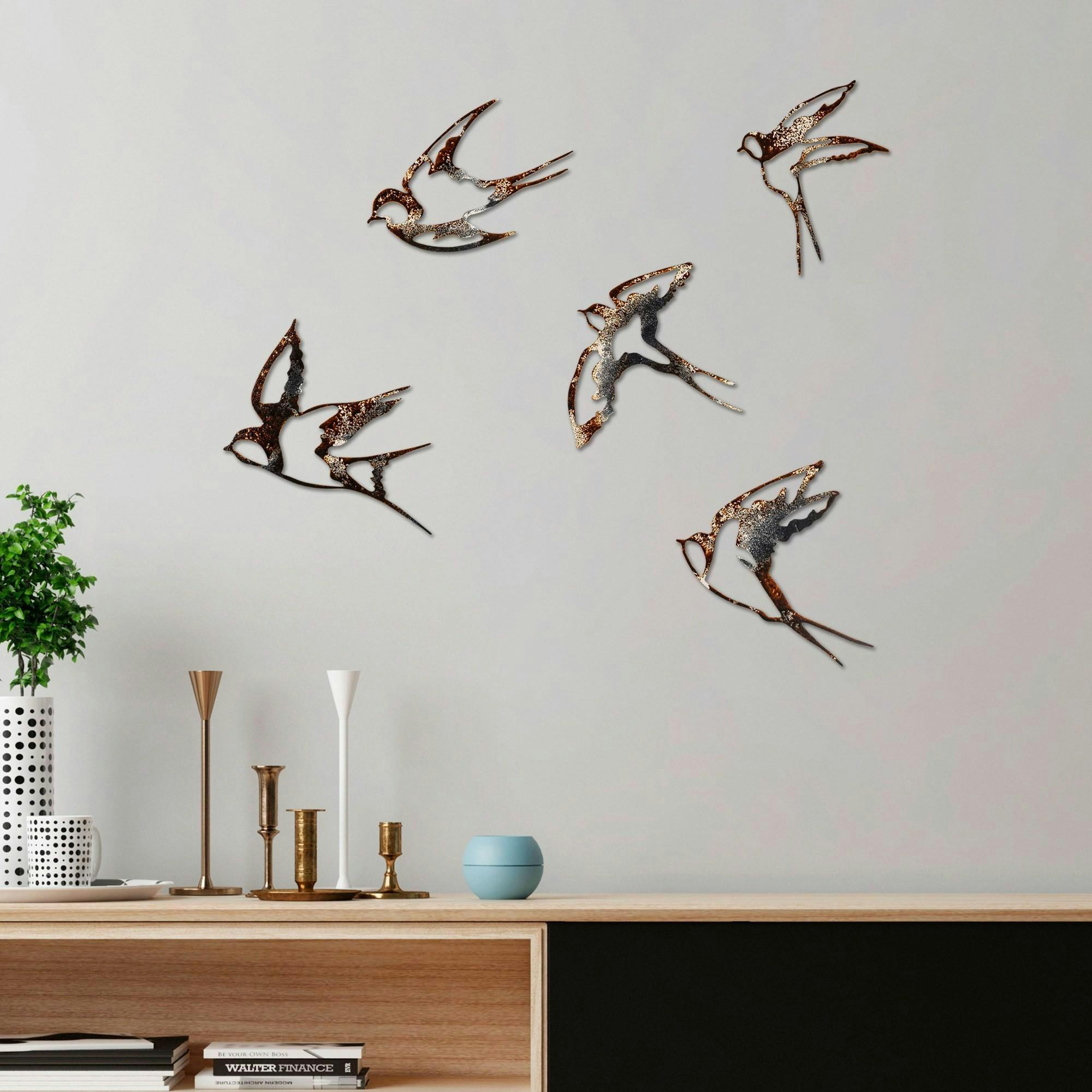 Décoration murale oiseaux en métal mordoré (lot de 5) - 2