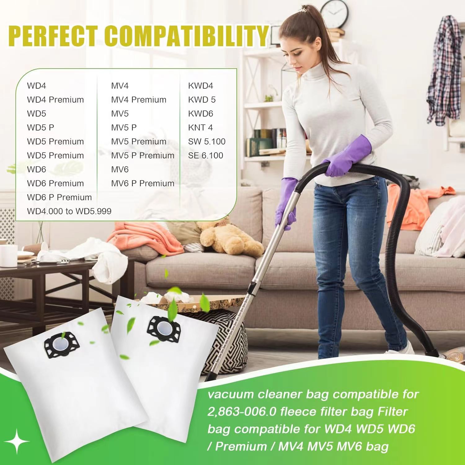 Lot de 10 Sacs pour Aspirateur Karcher wd4 wd5 wd6 mv4 mv5 mv6 - 9