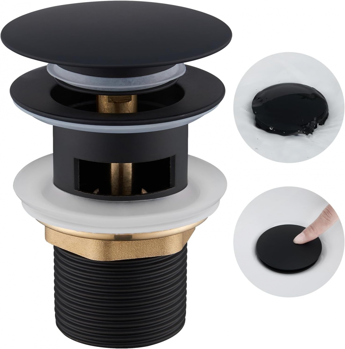 Sifon pentru lavoar cu preaplin, racord standard G 1 1/4, sifon universal click-clack, finisaj negru mat