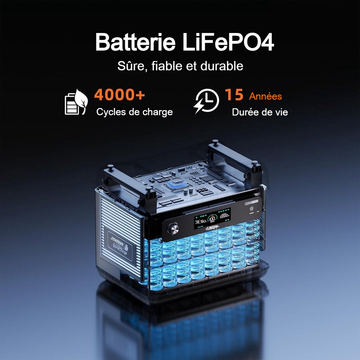 OUKITEL Batterie Portable 2048Wh P2001Eplus, Générateur Lithium Fer Phosphate, 2400W AC, Charge Solaire et Voiture, ABS+PC, Noir - 5