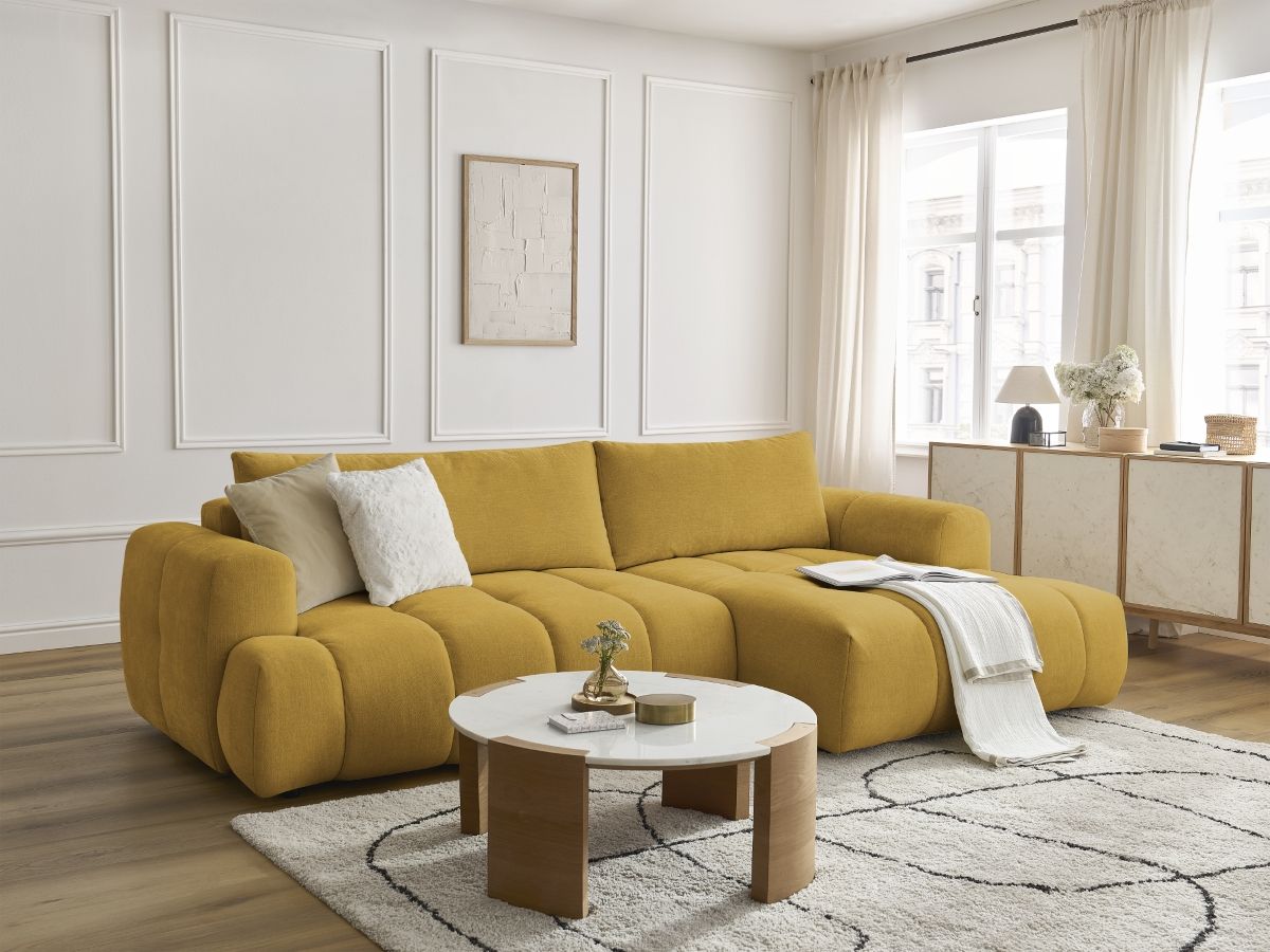 Canapé D'angle En Tissu Jaune, Très Bon état, Plus De 4 Places, Moderne