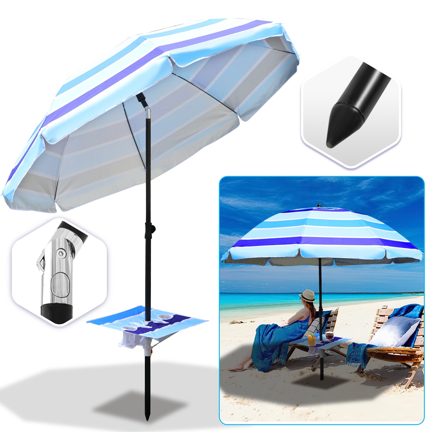 Parasol Droit Rond 300cm - Touquet Bleu Moutarde - Mât Central En Aluminium Orientable Et Manivelle Ouverture 84325716 Parasol Droit Rond 300cm - Touquet Bleu Moutarde - Mât Central En Aluminium Orientable Et Manivelle Ouverture 84325716