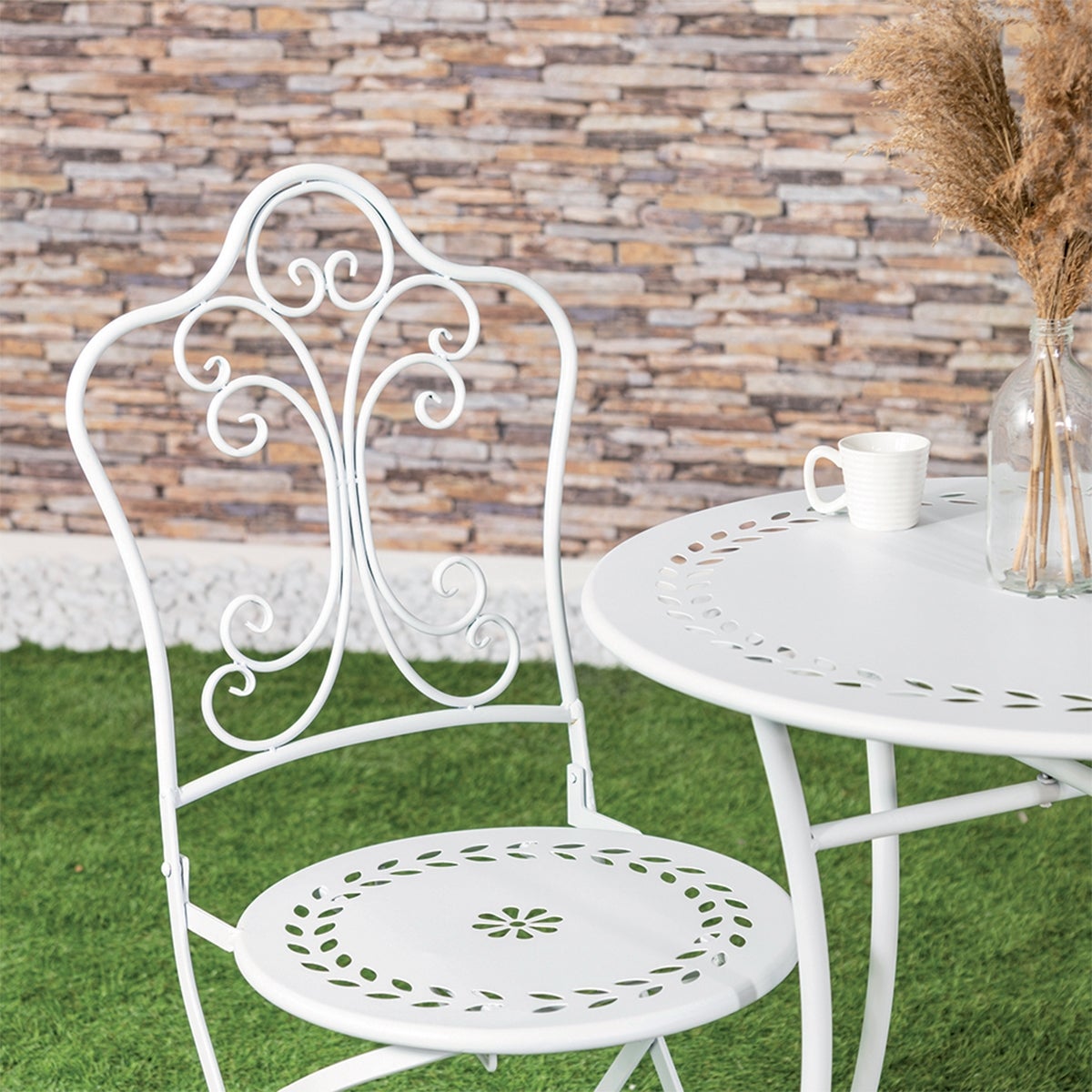 Set tavolo e 2 sedie da esterno in ferro bianco Provence Breakfast - 8