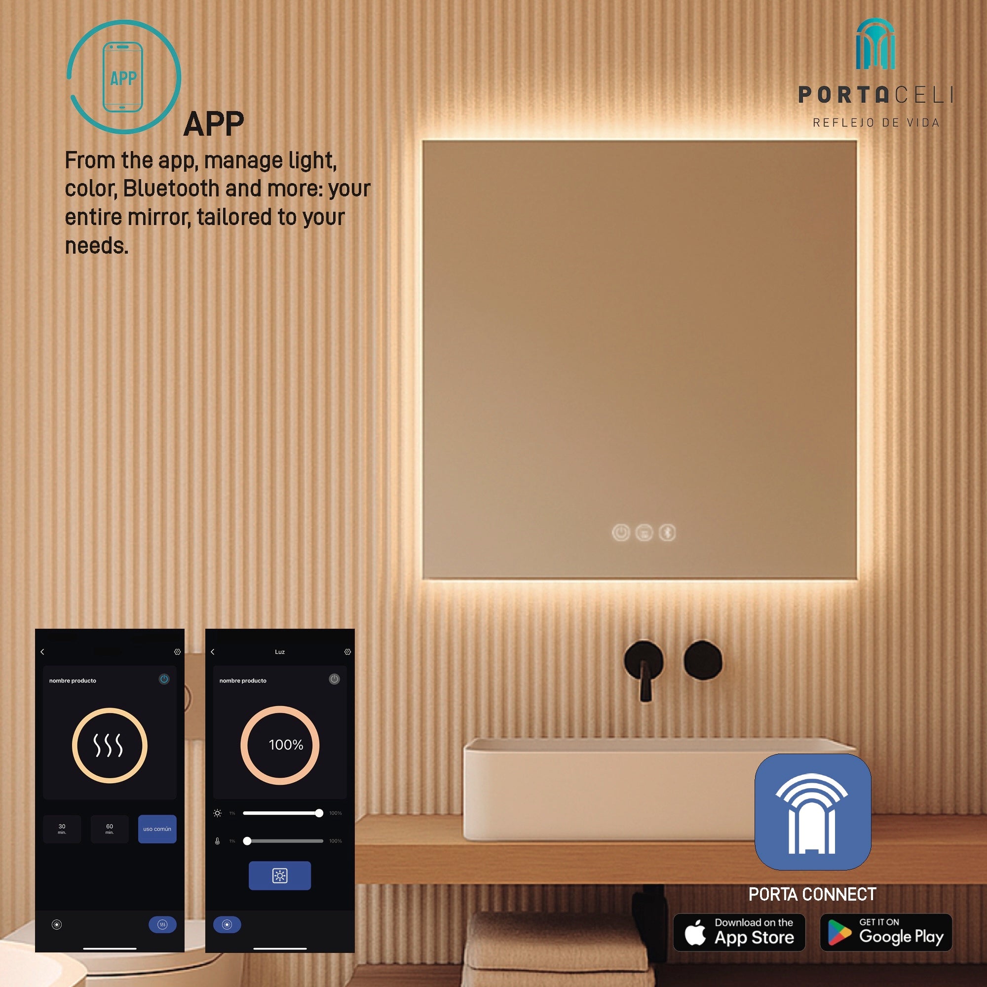 Specchio da Bagno Calma Connect 120x80, APP, Antivapore e Bluetooth - 5