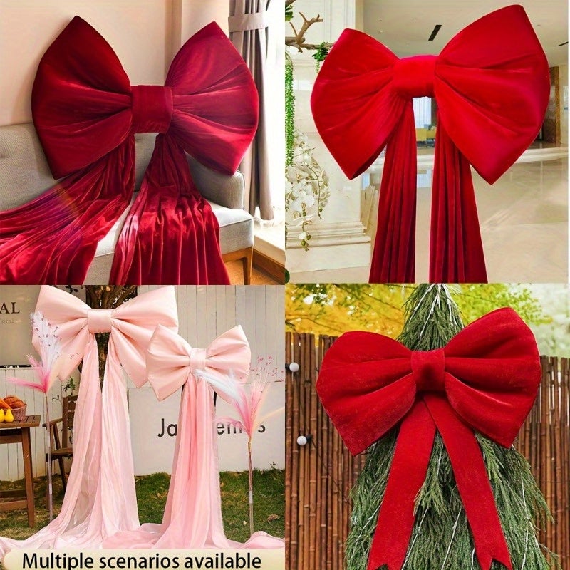 Grande fiocco decorativo rosso, fiocco di velluto, fiocco di compleanno giocoso, perfetto per matrimoni e celebrazioni, 50 x 38 cm (con coda di 3 m) - 3