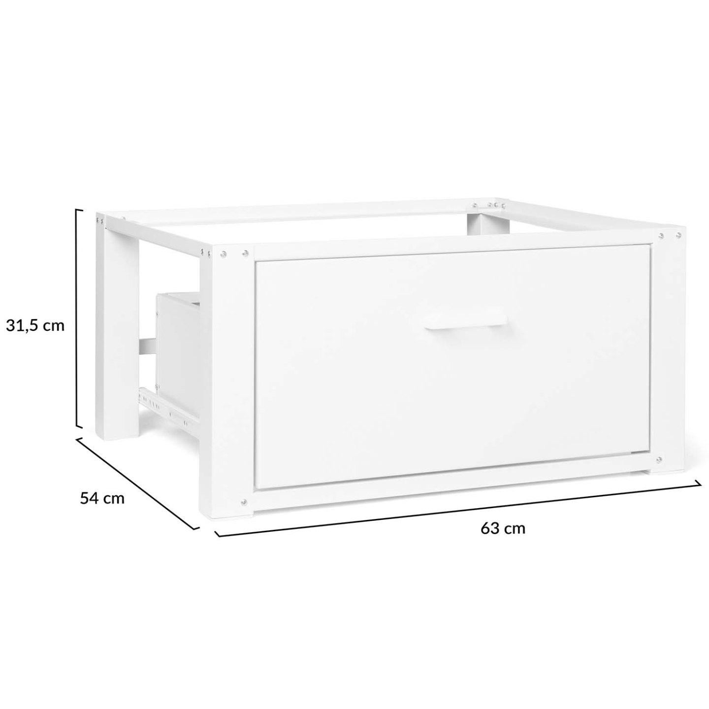 Support pour machine à laver 63 x 54 cm socle réhausseur en métal avec tiroir - 5