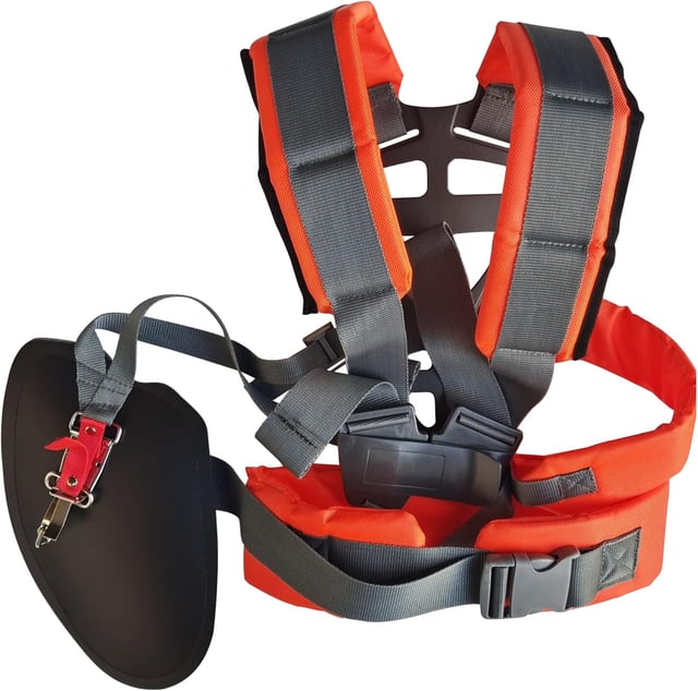 Tracolla universale per tosaerba in nylon doppio, regolabile, imbottita e confortevole.