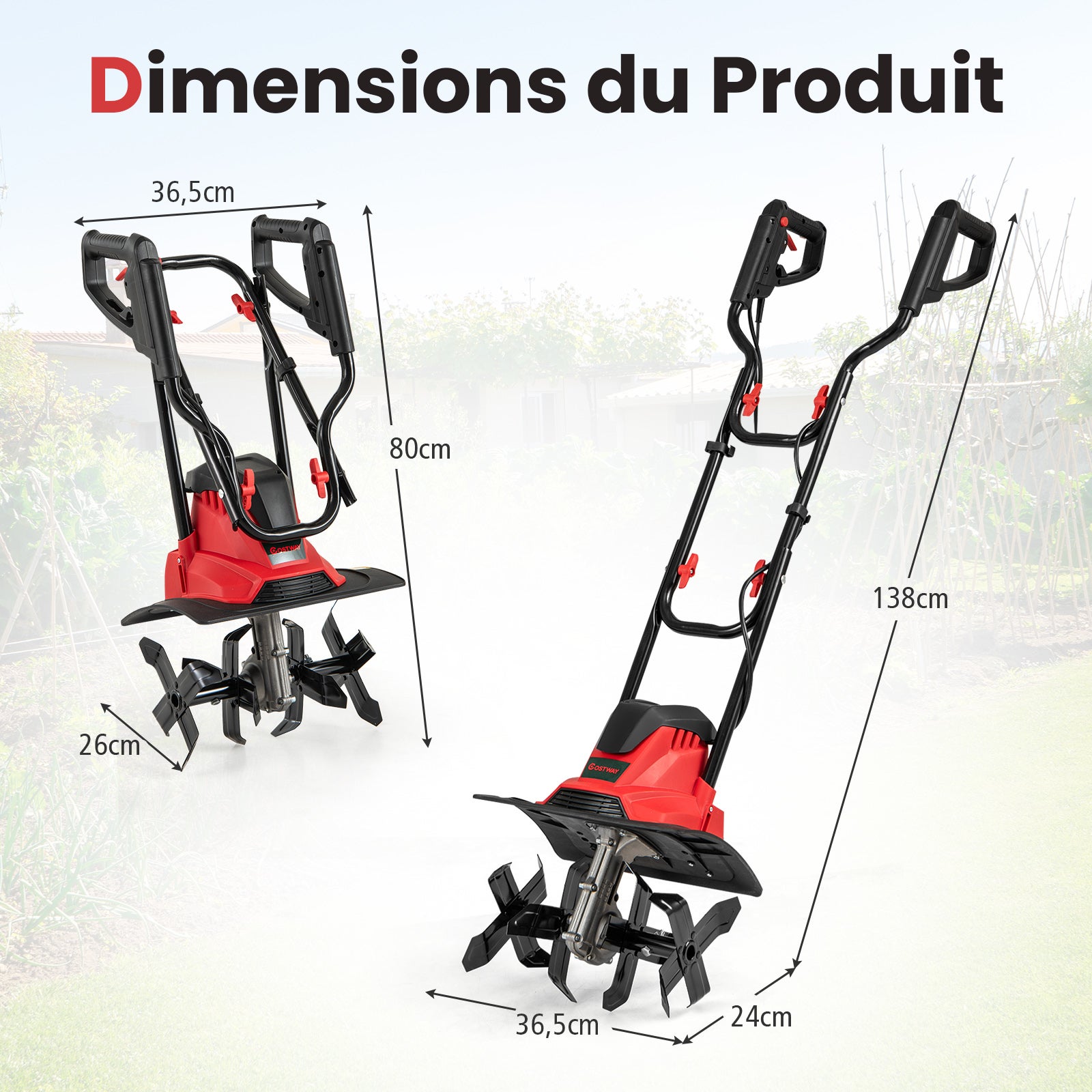 Motozappa Elettrica a Filo, Zappatrice da Giardino con Manico Ergonomico e Motore Forte, Motocoltivatore Pieghevole per Scavare Terreno del Prato (36, - 2
