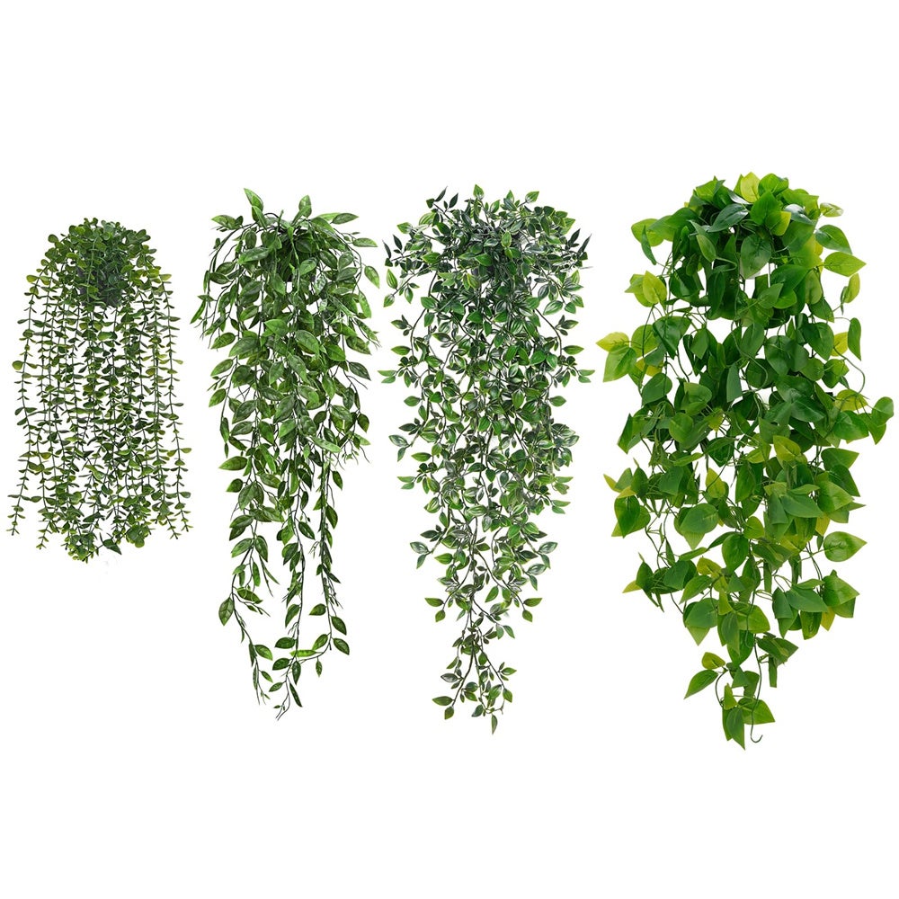 3 Plantes Artificielles Tombantes En Pot - Eucalyptus, Pois Et Mandala Pour Décoration Intérieur Extérieur