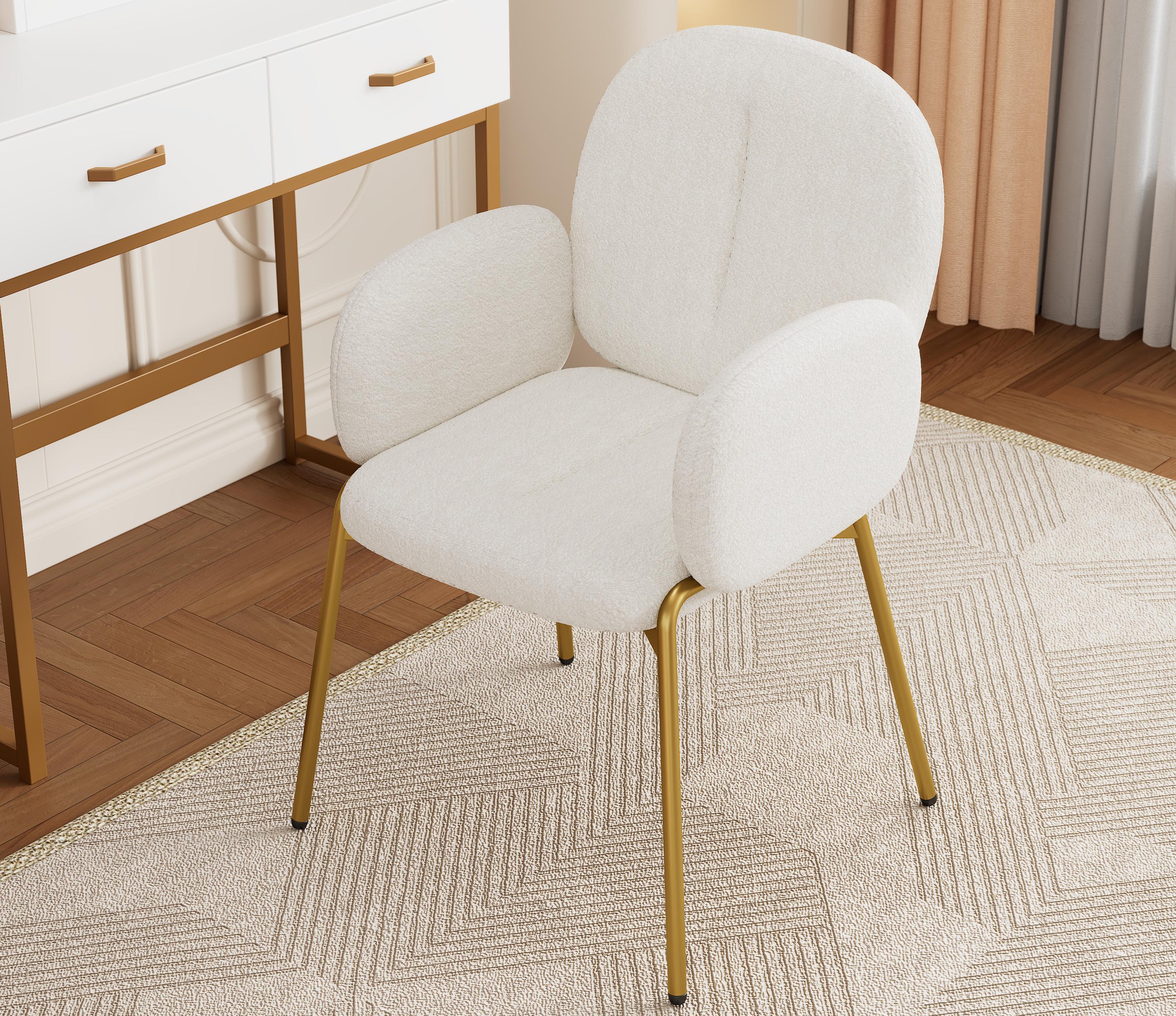1 Krzesło z tkaniny teddy - złocone metalowe nogi - krzesło do toaletki - krzesło do jadalni - Beżowy