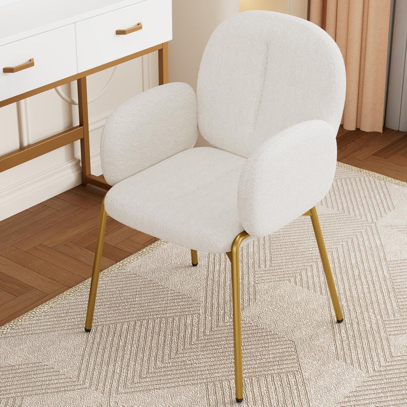 1 Krzesło z tkaniny teddy - złocone metalowe nogi - krzesło do toaletki - krzesło do jadalni - Beżowy