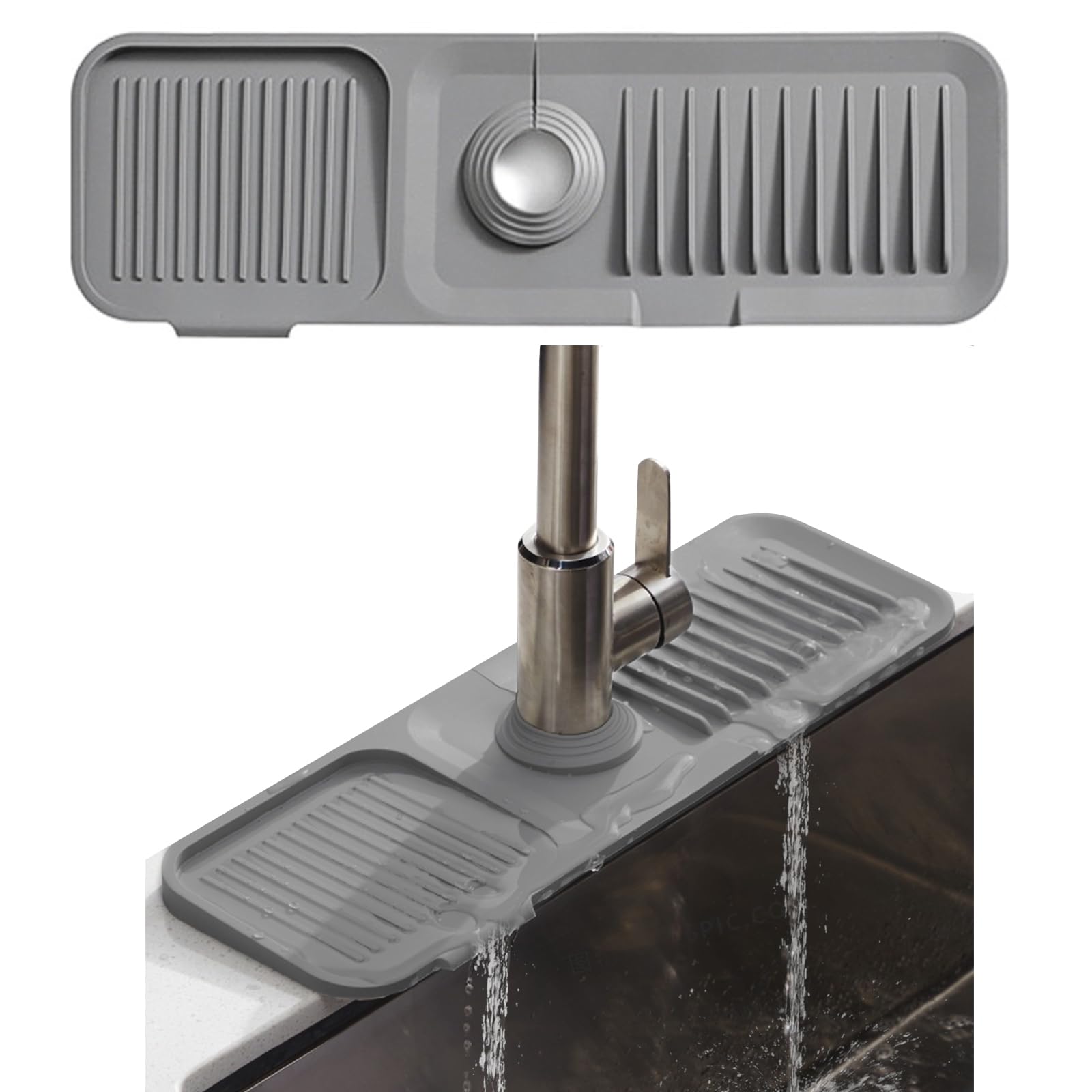 Podkładka pod kran silikonowa 45 * 15 cm, Mata silikonowa pod kran, Silikonowe podkładki pod kran, Mata ociekowa pod kran (Szara)