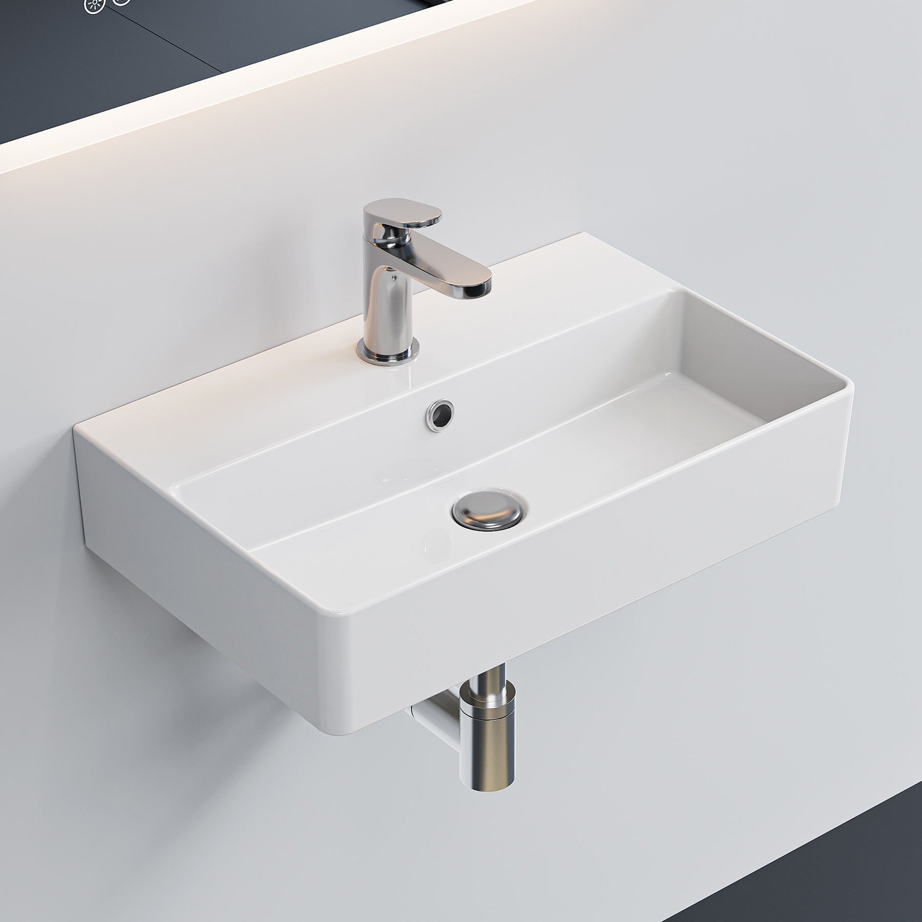 HOROW Umywalka ścienna ceramiczna, prostokątna umywalka nablatowa z otworem na baterię i przelewem do małych łazienek gościnnych 56 x 36 cm