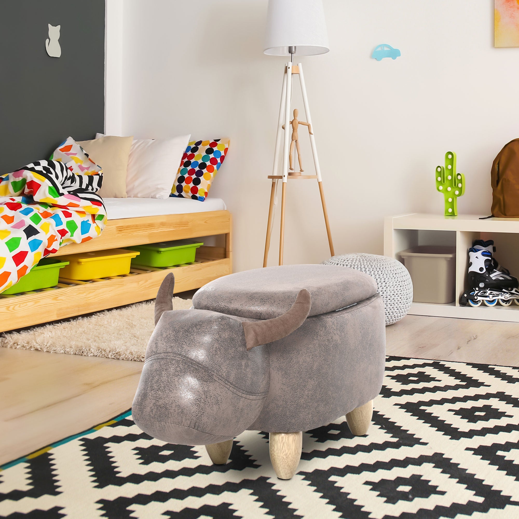 HOMCOM Pouf Contenitore a Forma di Bufalo, Sgabello Poggiapiedi